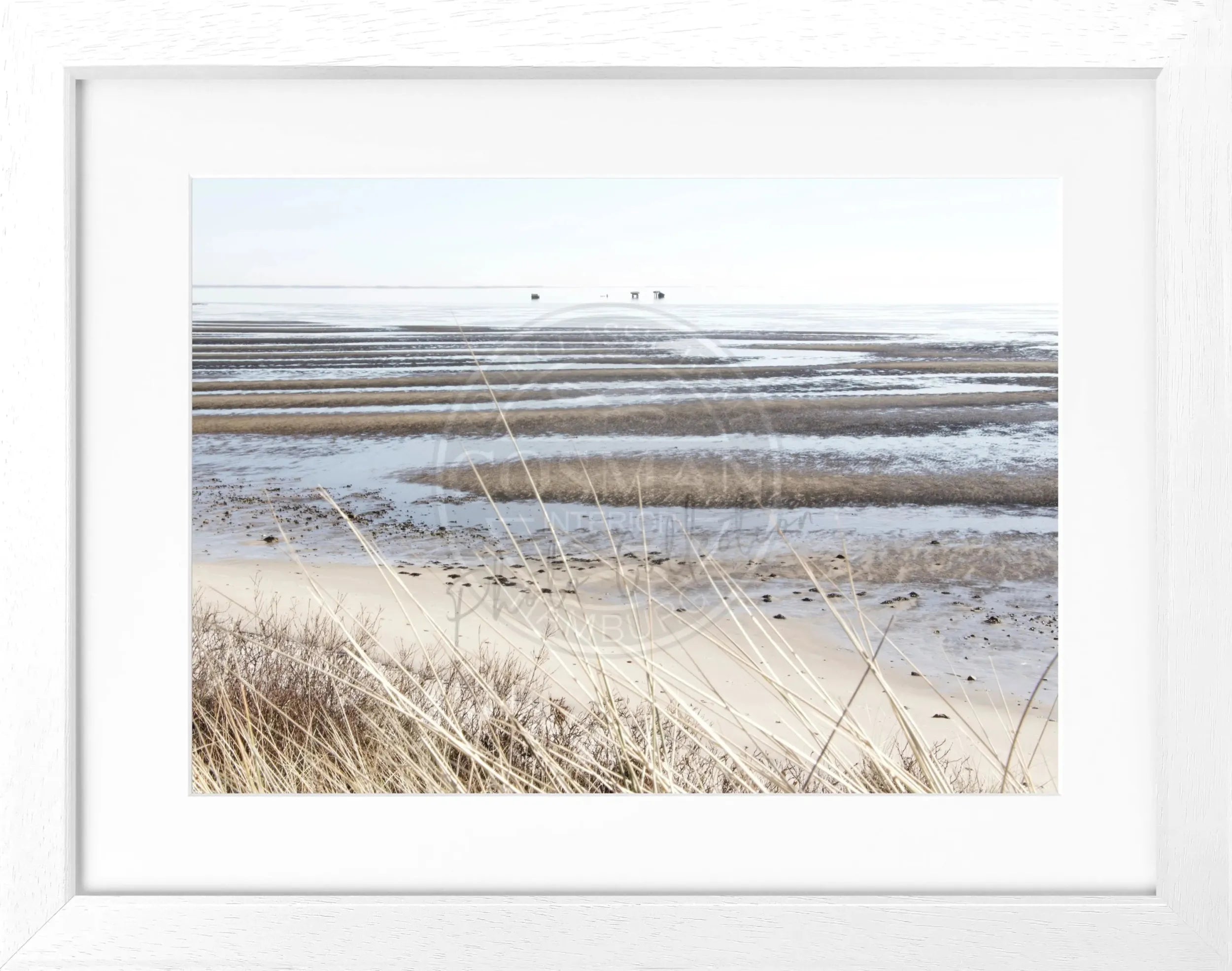 Schwarz-weiß Poster mit Rahmen von Sylt ’Wattenmeer’ von Cosman-Photocollection, 31x25 cm, Meer- und Strandmotiv