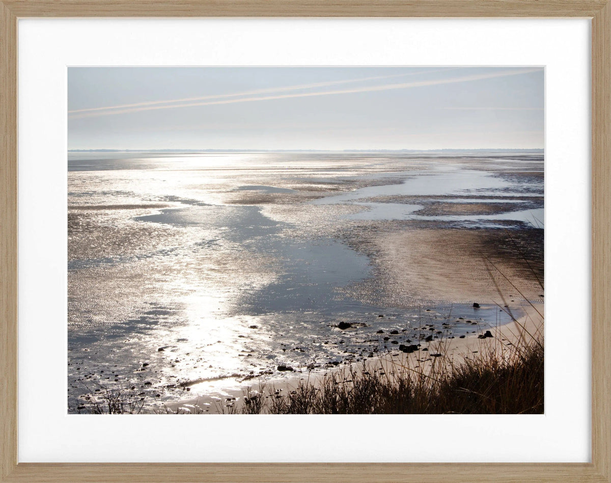 Schwarz-weiß Poster mit Rahmen, Motiv vom Wattenmeer auf Sylt, von Cosman-Photocollection, ca. 31x25 cm
