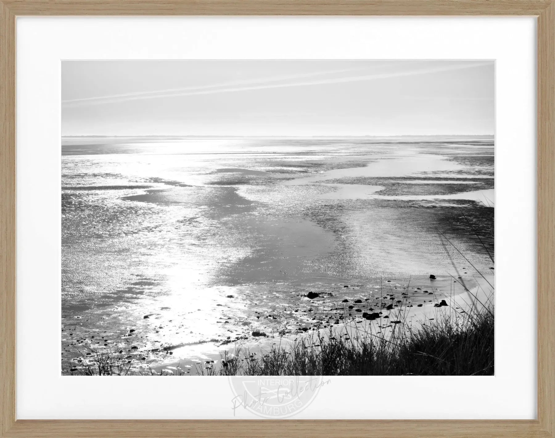 Schwarz-weiß Poster mit Rahmen, Sylt Wattenmeer Motiv, von Cosman-Photocollection, 31x25 cm, Wanddekoration