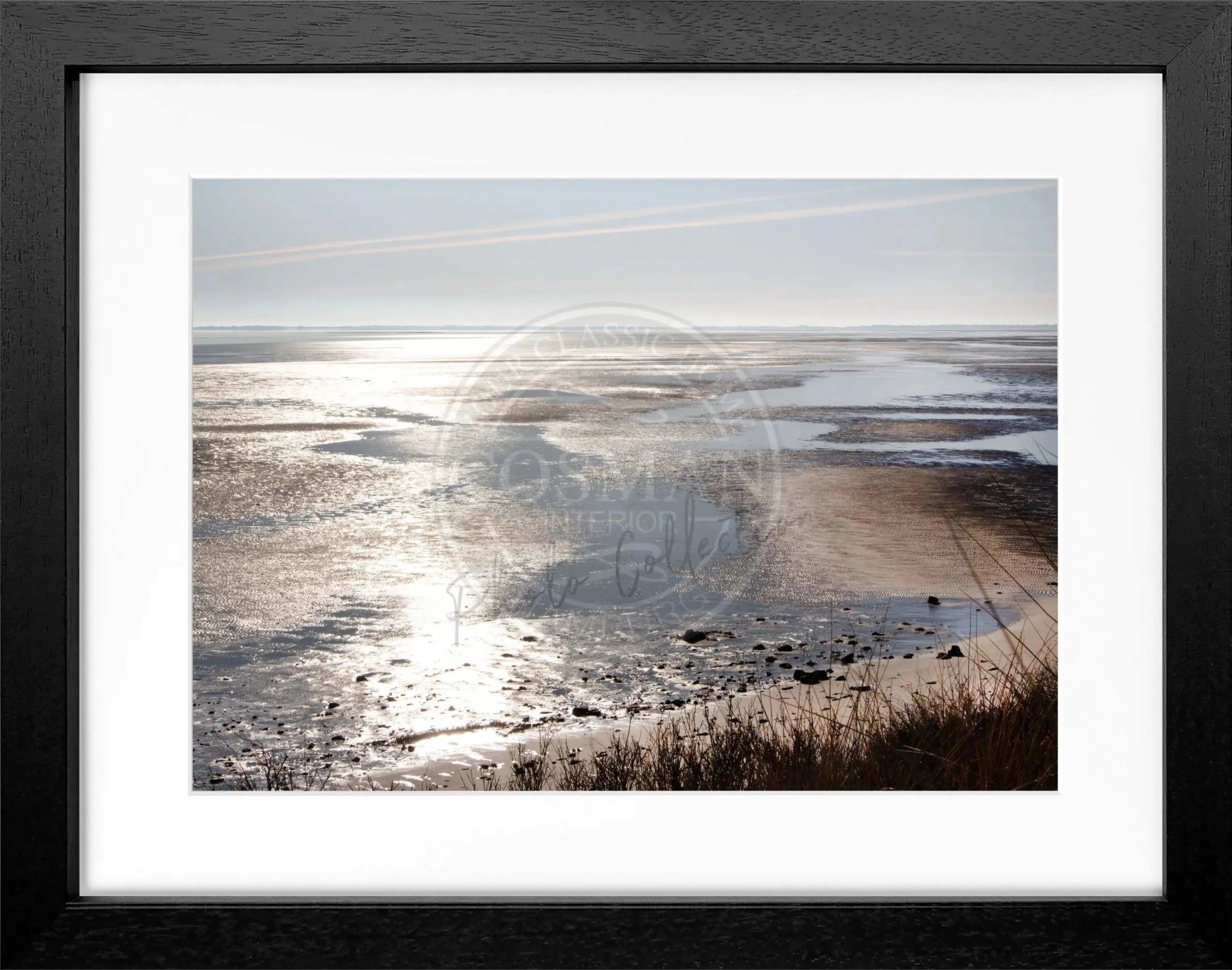 Schwarzer und weißer Poster mit Rahmen von Cosman-Photocollection, Motiv von Sylt Wattenmeer, 31x25 cm, Wanddekoration