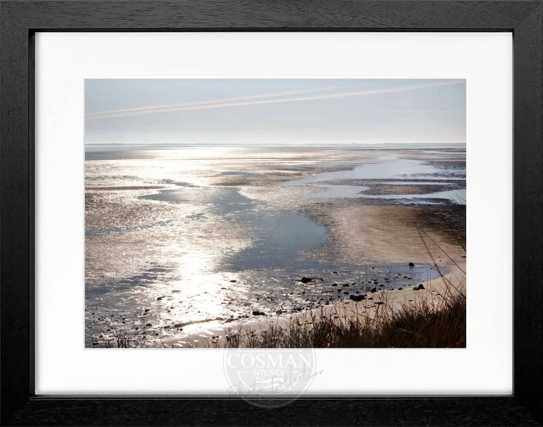 Schwarzer und weißer Poster mit Rahmen von Cosman-Photocollection, Motiv von Sylt Wattenmeer, 31x25 cm, Wanddekoration