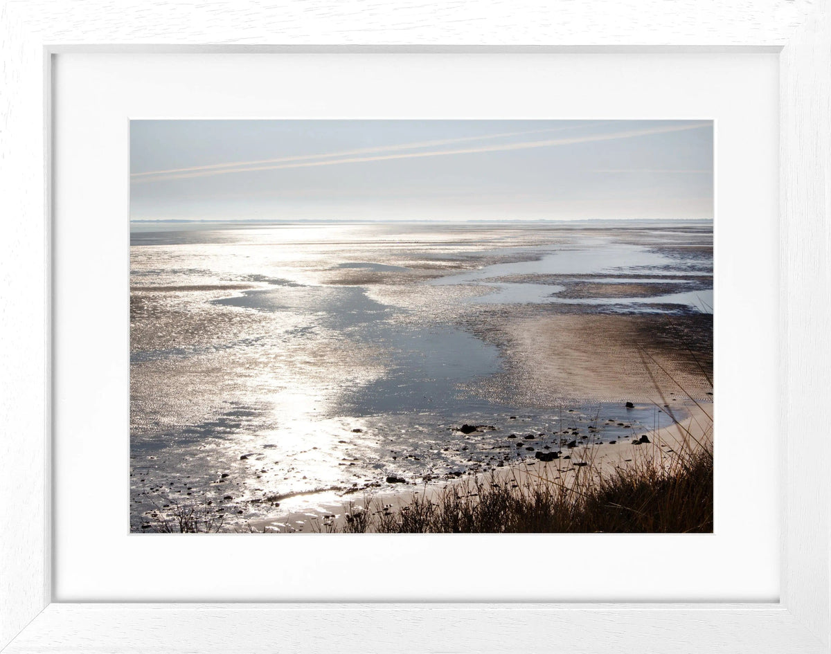 Schwarz-weiß Poster mit Holzrahmen, Sylt Wattenmeer, Cosman-Photocollection, 31cm x 25cm, maritime Naturaufnahme