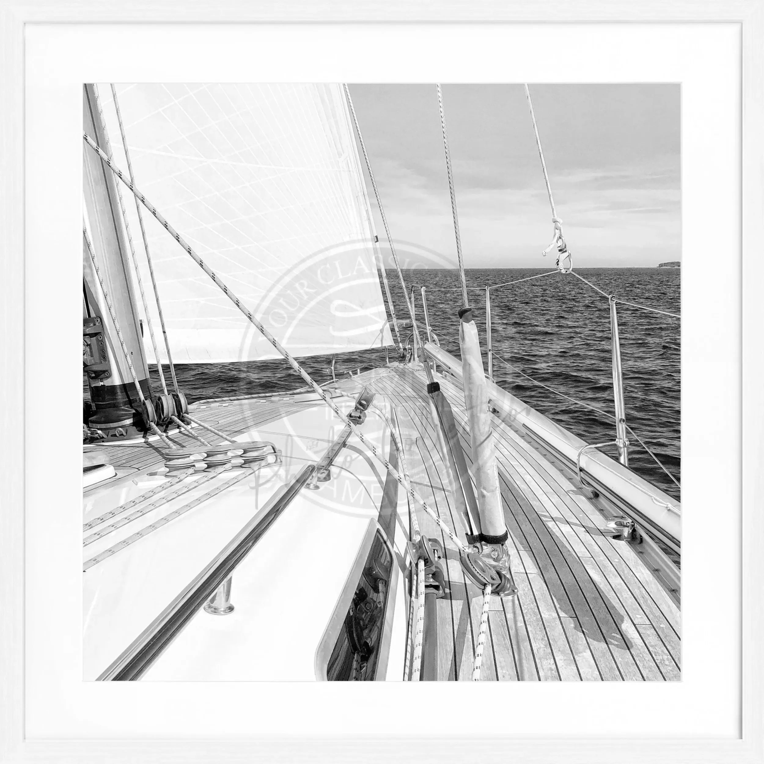 Schwarz-weiß Poster mit Rahmen von Cosman-Photocollection, Segelboot-Motiv, quadratisch 55x55cm, stilvolle Wanddekoration