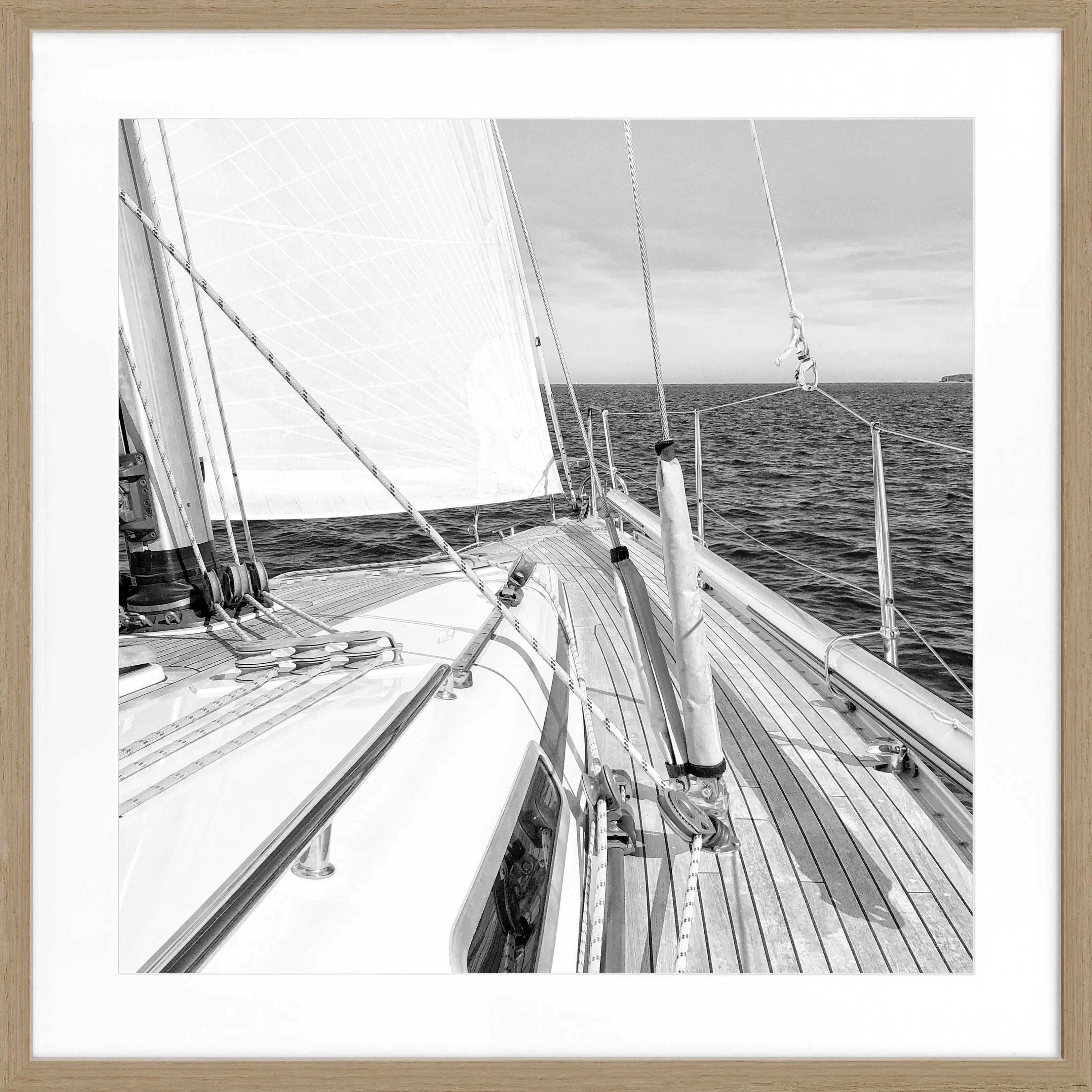 Schwarz-weiß Poster mit Rahmen, Segelboot-Motiv, von Cosman-Photocollection, quadratisch 55x55 cm, elegante Wanddekoration
