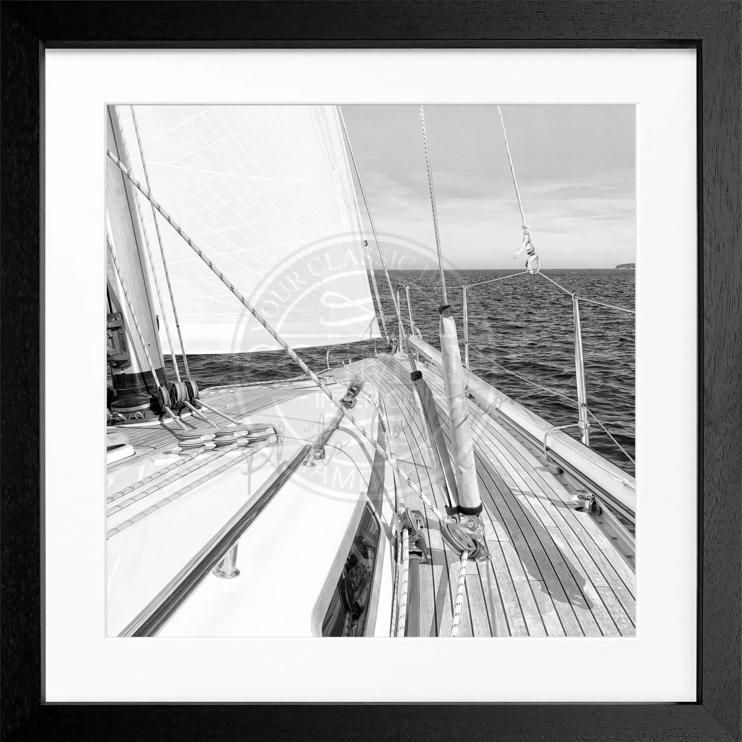Schwarz-weiß Poster mit Rahmen, Segelboot Motiv, von Cosman-Photocollection, 55x55 cm, quadratisch