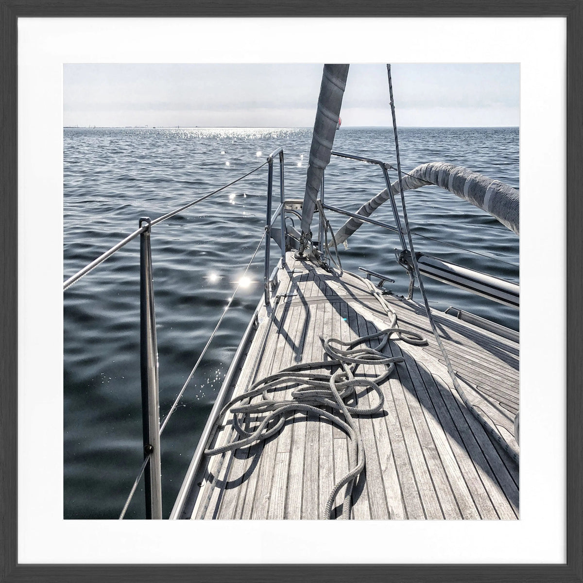 Schwarz-Weiß-Poster mit Rahmen, Segelboot-Motiv, von Cosman-Photocollection, quadratisch 55x55cm, dekoratives Wandbild