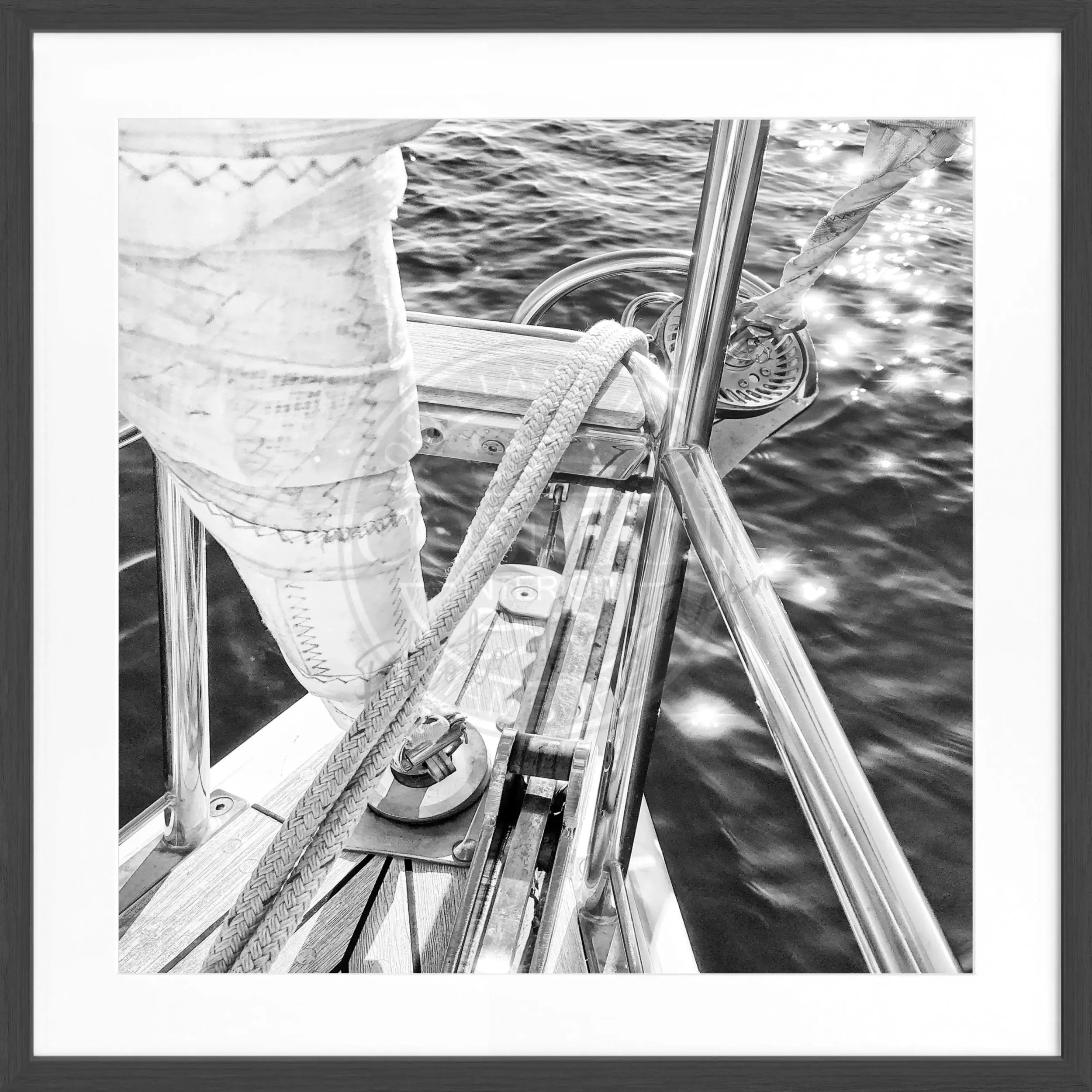 Schwarz-weiß Poster mit Rahmen, Segelboot-Motiv, von Cosman-Photocollection, quadratisch 55x55cm, dekoratives Wandbild