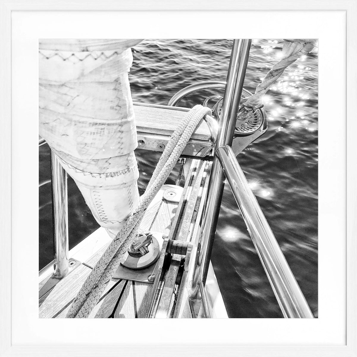 Schwarz-weiß Poster mit Rahmen, Segelboot Motiv, von Cosman-Photocollection, 55x55 cm, quadratisch, modernes Wandbild