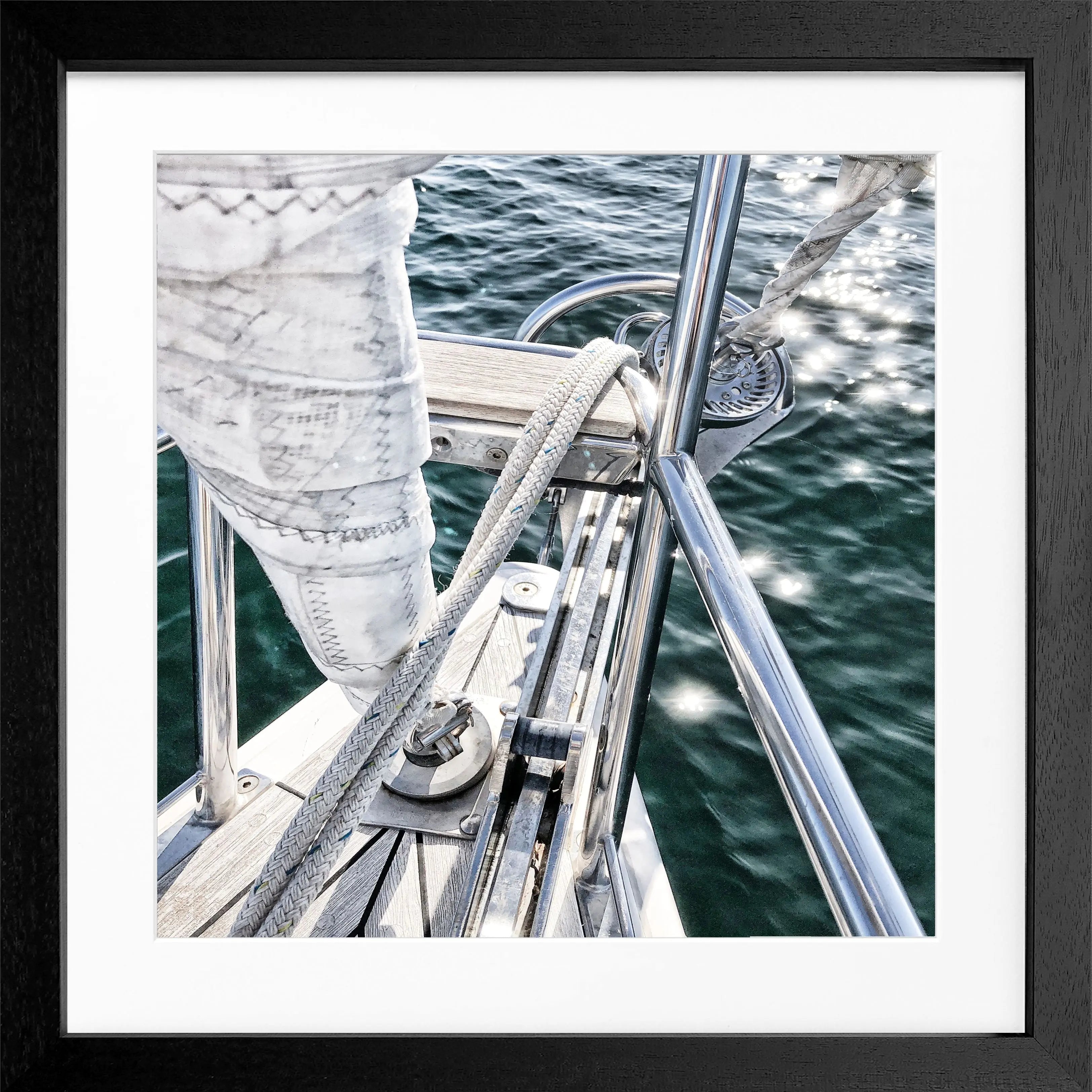 Schwarz-weiß Poster mit Rahmen, Segelboot-Motiv, von Cosman-Photocollection, quadratisch 55x55cm, dekoratives Wandbild