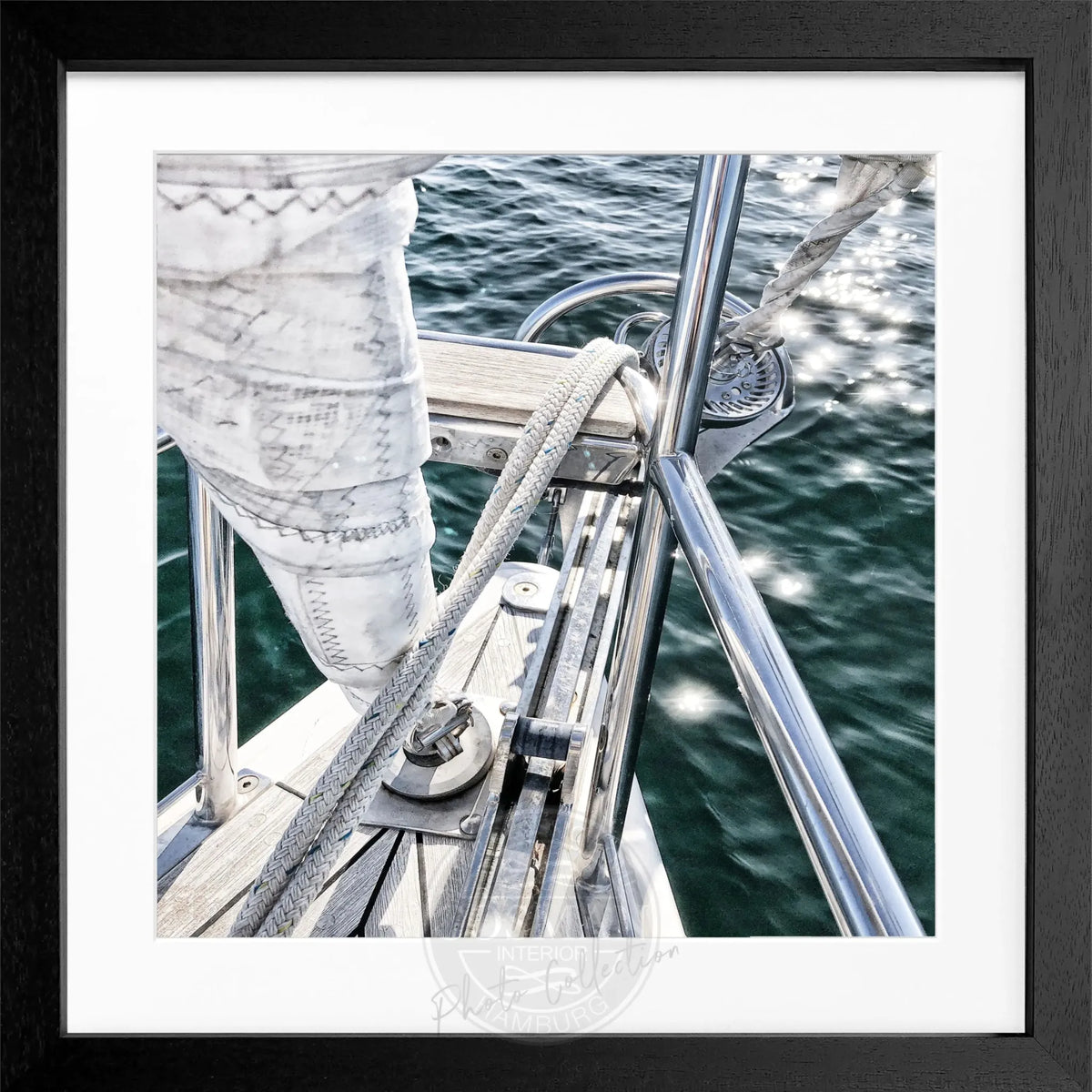 Schwarz-weiß Poster mit Rahmen, Segelboot-Motiv, von Cosman-Photocollection, quadratisch 55x55cm, dekoratives Wandbild