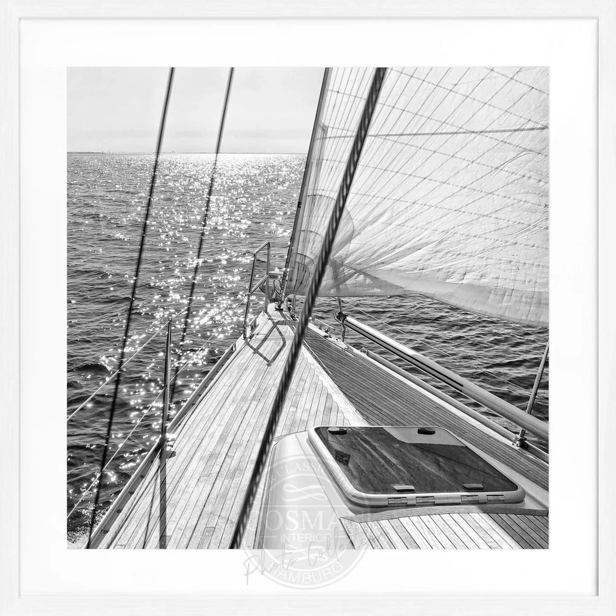 Schwarz-weiß Poster mit Rahmen, Segelboot-Motiv, von Cosman-Photocollection, 55x55 cm, quadratisch, modern Wanddekoration