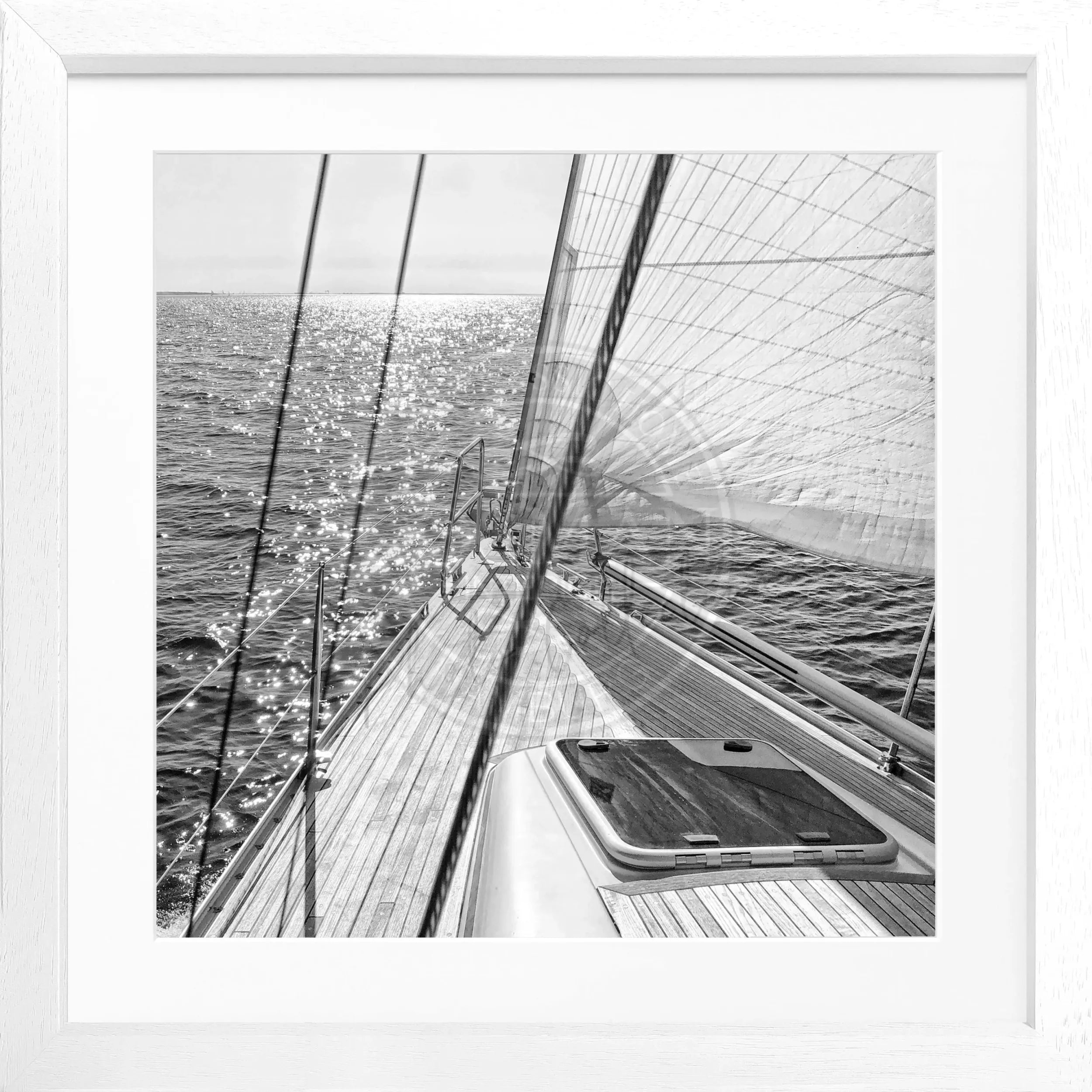 Schwarz-weiß Poster mit Rahmen, Segelboot-Motiv, 55x55cm, von Cosman-Photocollection, eleganter Wanddekoration