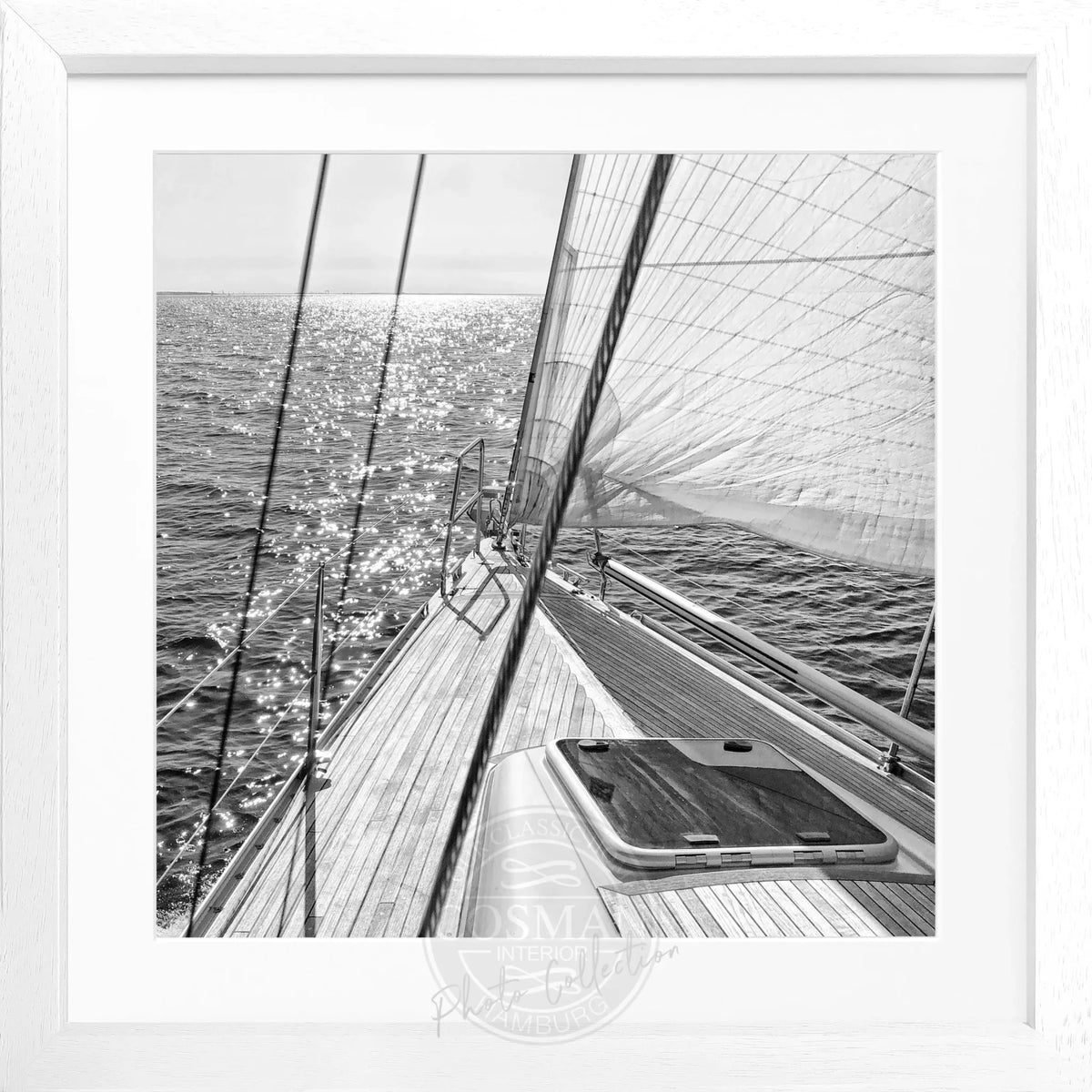 Schwarz-weiß Poster mit Rahmen, Segelboot-Motiv, 55x55cm, von Cosman-Photocollection, eleganter Wanddekoration