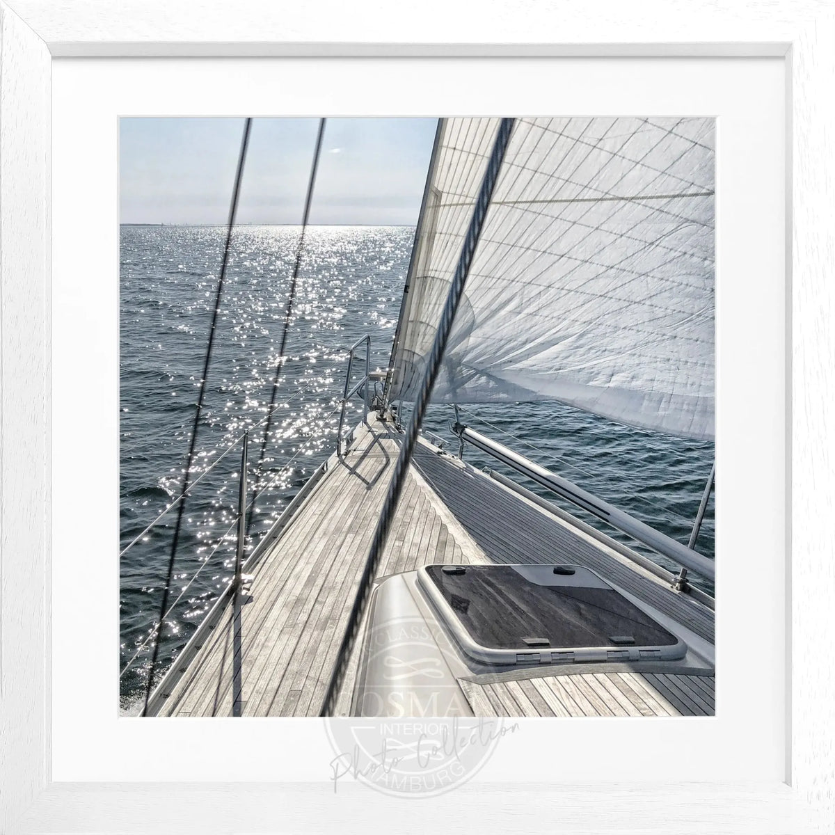 Schwarz-weiß Poster mit Rahmen, Segelboot-Motiv, von Cosman-Photocollection, quadratisch 55x55cm, Wanddekoration