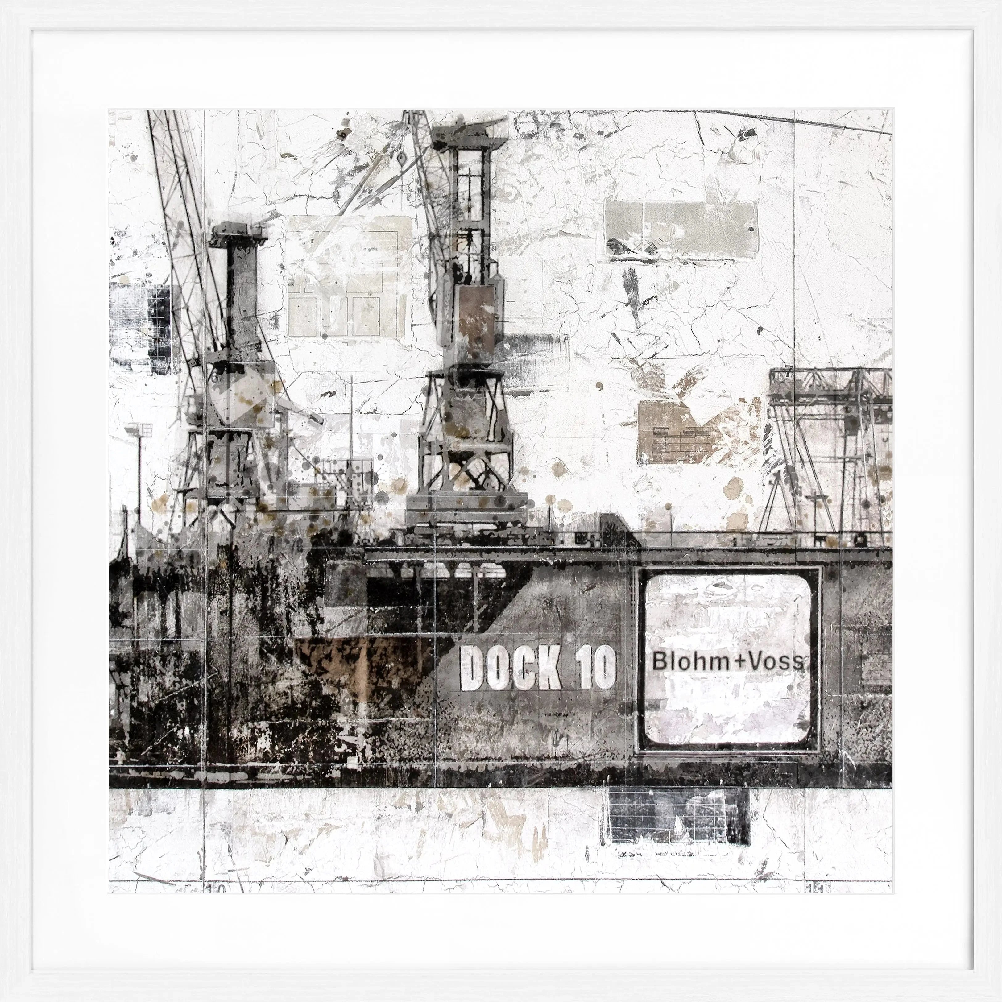 Schwarzes Poster mit Rahmen ’Dock 10’ Hafen Hamburg von Cosman-Photocollection, quadratisch 55x55cm, maritime Stadtansicht