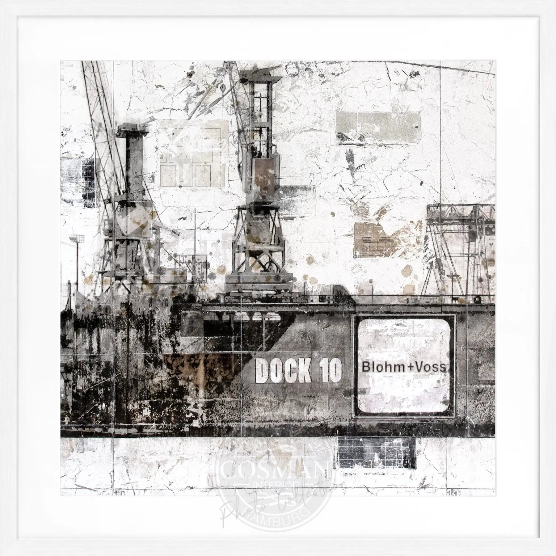 Schwarzes Poster mit Rahmen ’Dock 10’ Hafen Hamburg von Cosman-Photocollection, quadratisch 55x55cm, maritime Stadtansicht