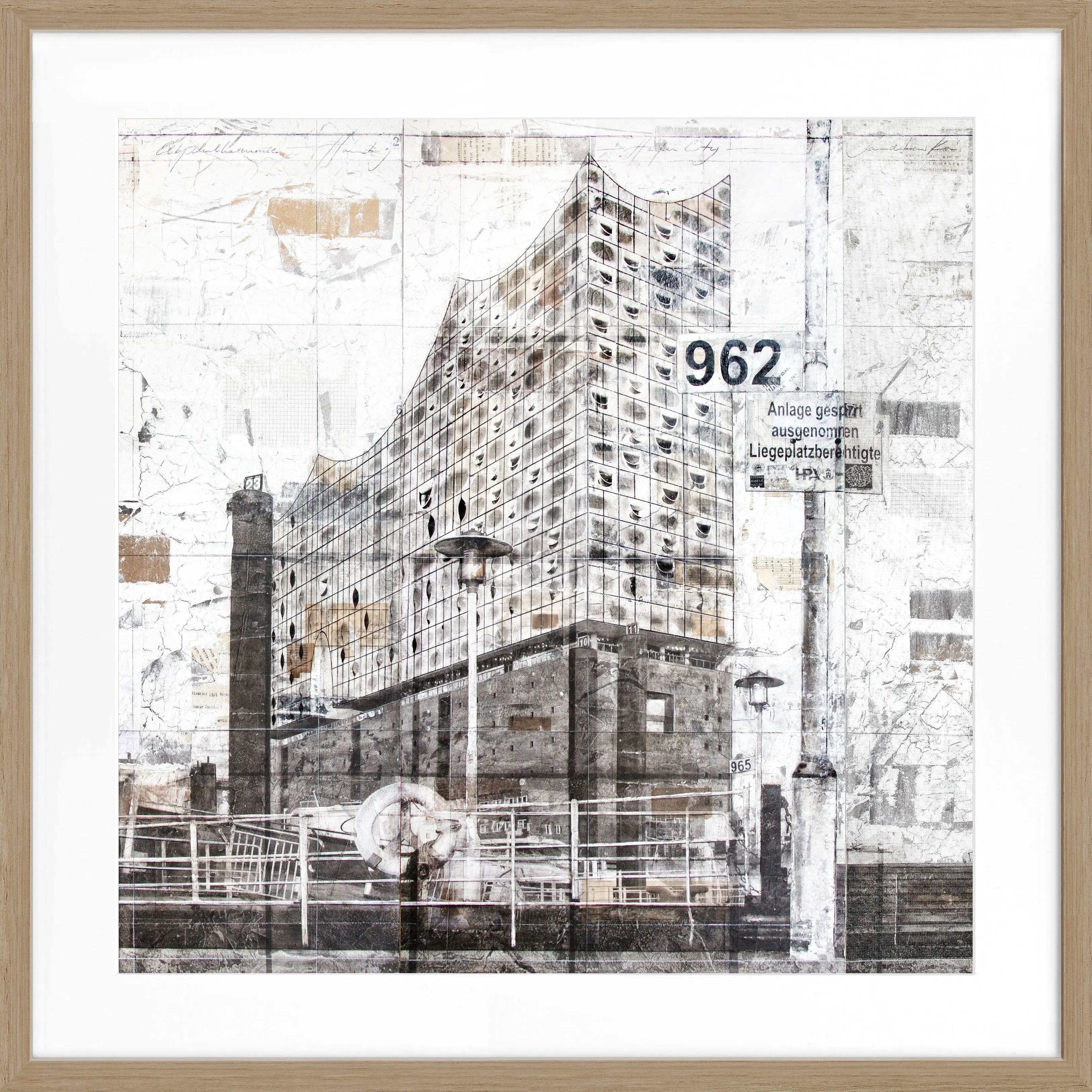 Schwarz-weiß Poster mit Rahmen der Elbphilharmonie Hamburg, 55x55cm, von Cosman-Photocollection, Wanddekoration