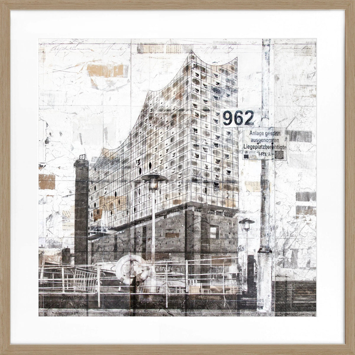 Schwarz-weiß Poster mit Rahmen der Elbphilharmonie Hamburg, 55x55cm, von Cosman-Photocollection, Wanddekoration