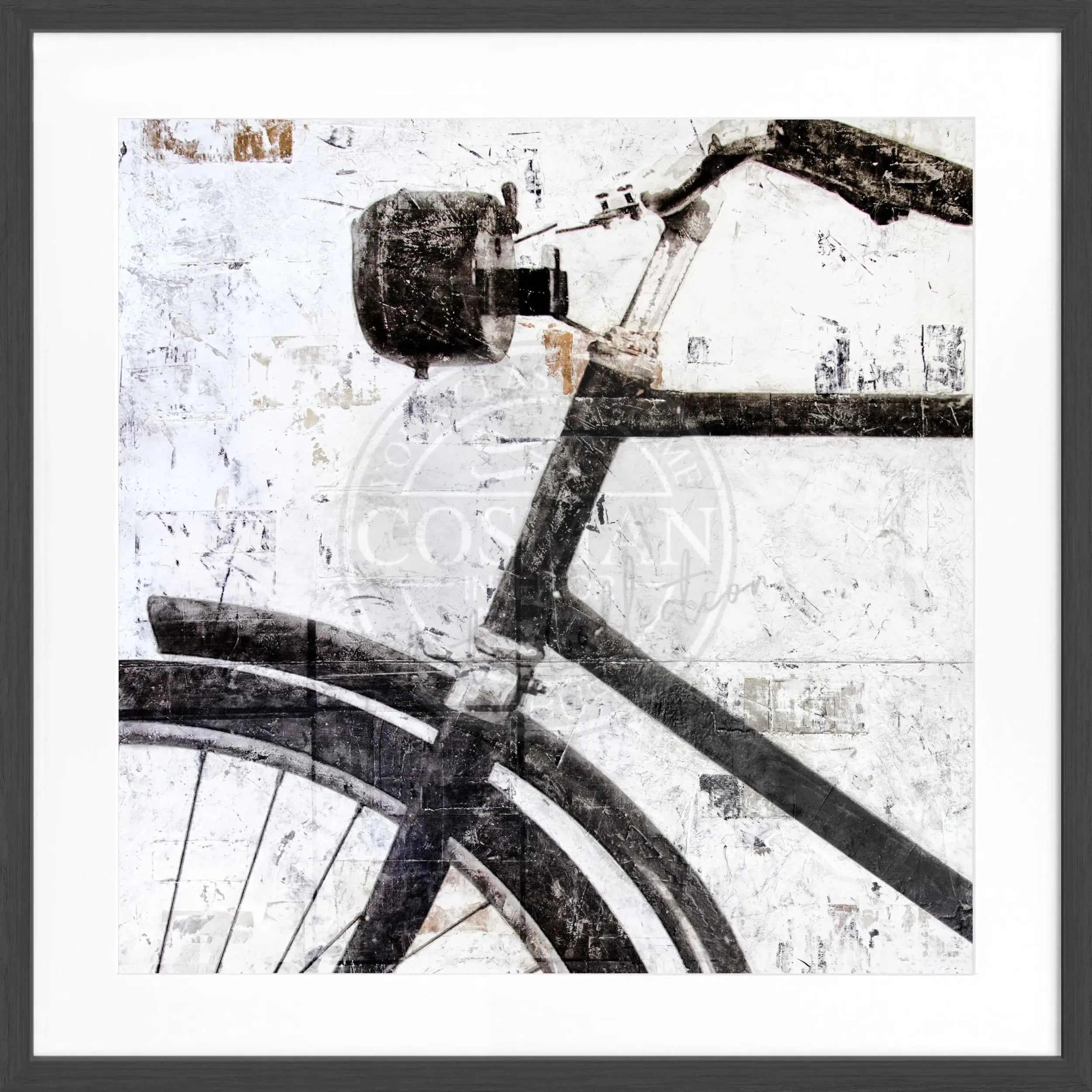 Schwarz-weißes Fahrrad-Poster mit Rahmen von Cosman-Photocollection im quadratischen Format 55x55cm.
