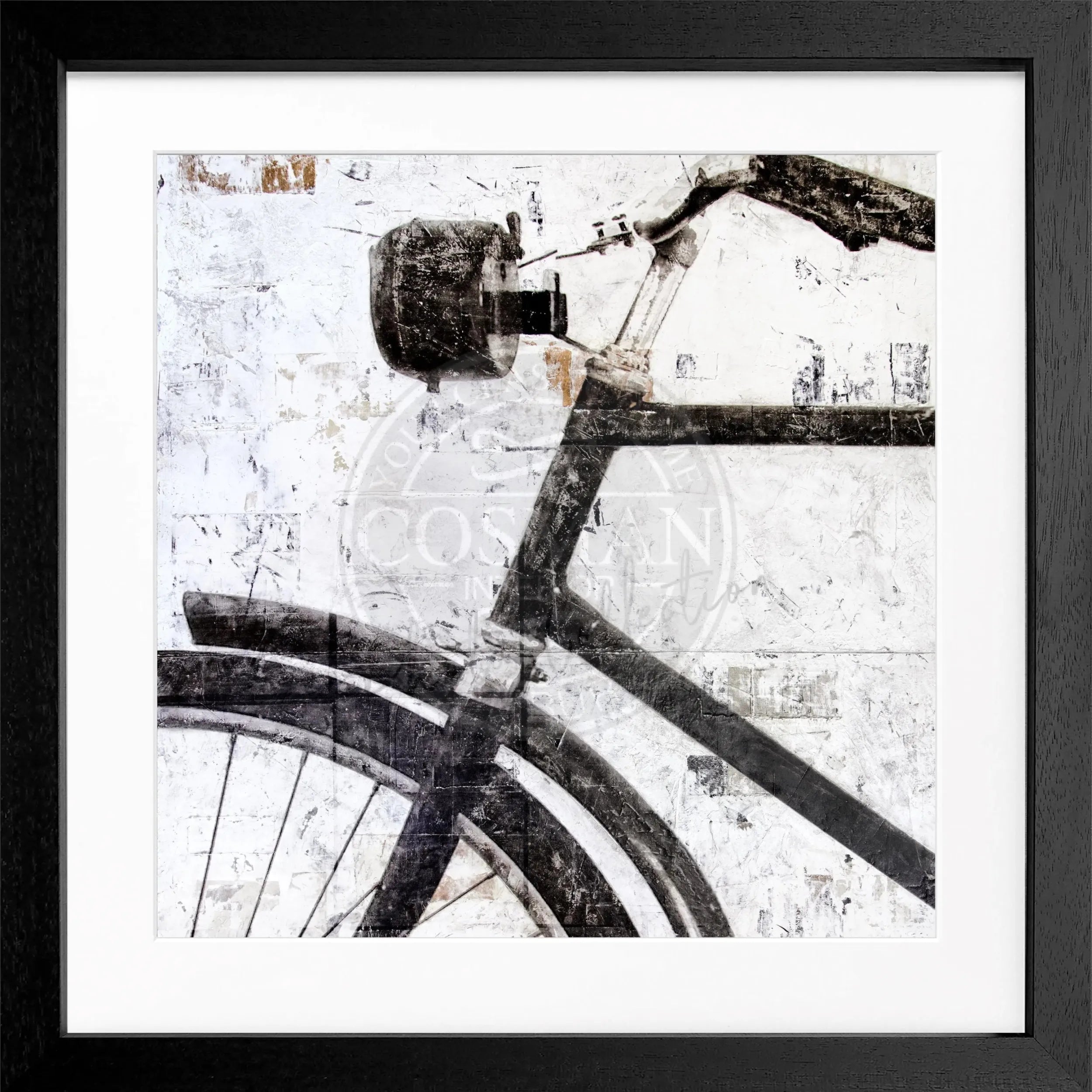 Schwarz-weißes Fahrrad-Poster mit Rahmen, 55x55cm, von Cosman-Photocollection, quadratisches Wandbild