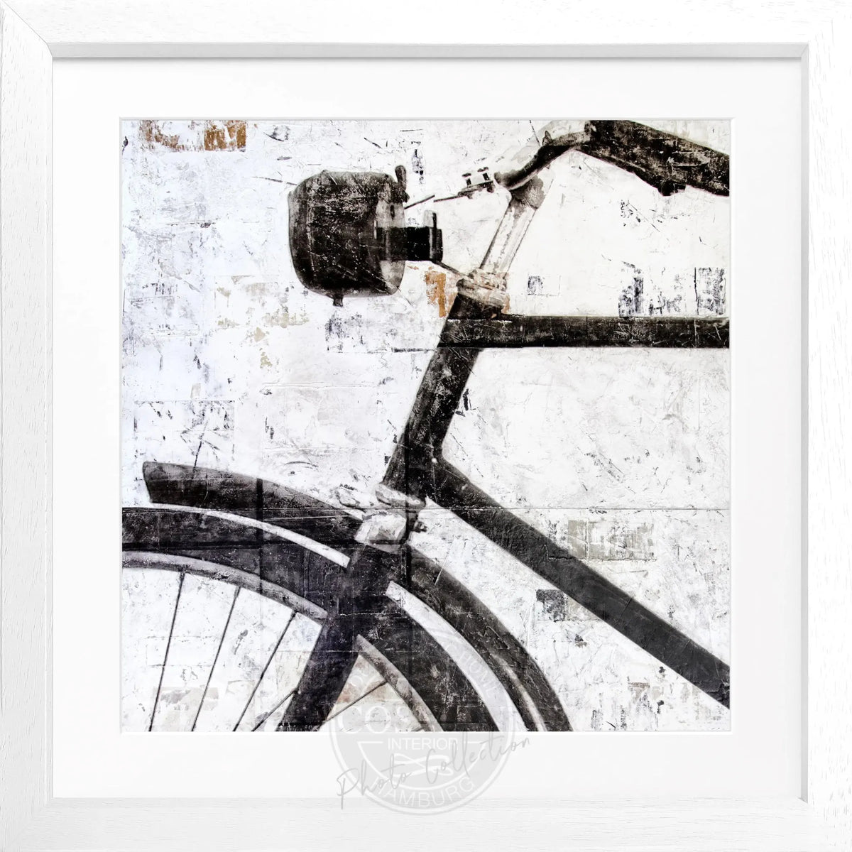 Schwarzweiß-Poster mit Fahrradmotiv im Rahmen, quadratisch 55x55cm, von Cosman-Photocollection, Wanddekoration