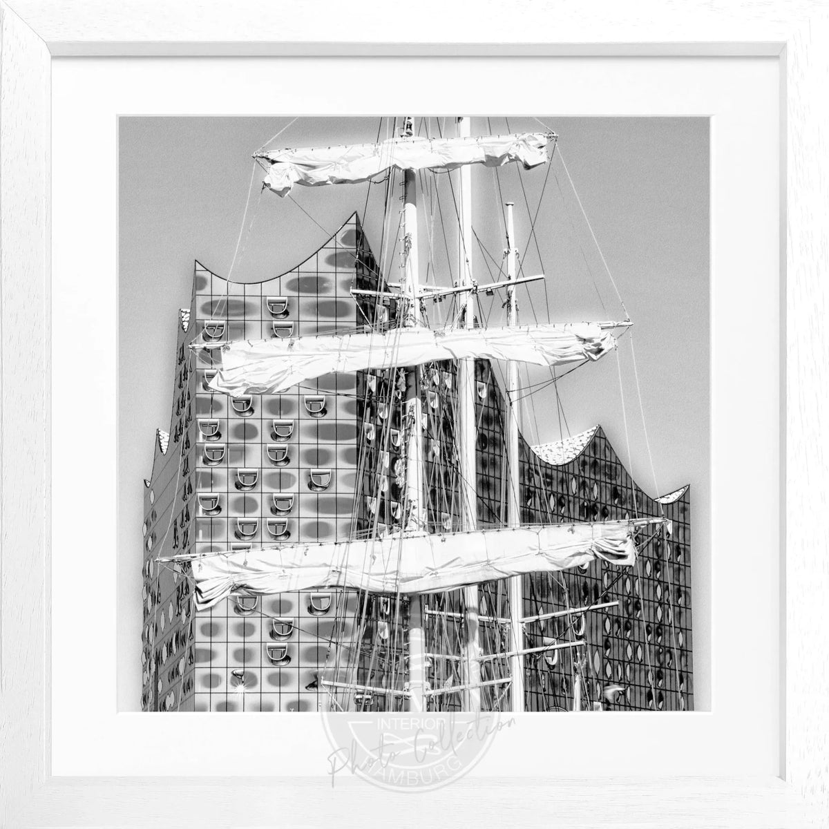Schwarz-weiß Poster mit Rahmen, Hamburg Hafen Hamburg HH06, von Cosman-Photocollection, 55x55cm, quadratisch, maritime Stadtansicht