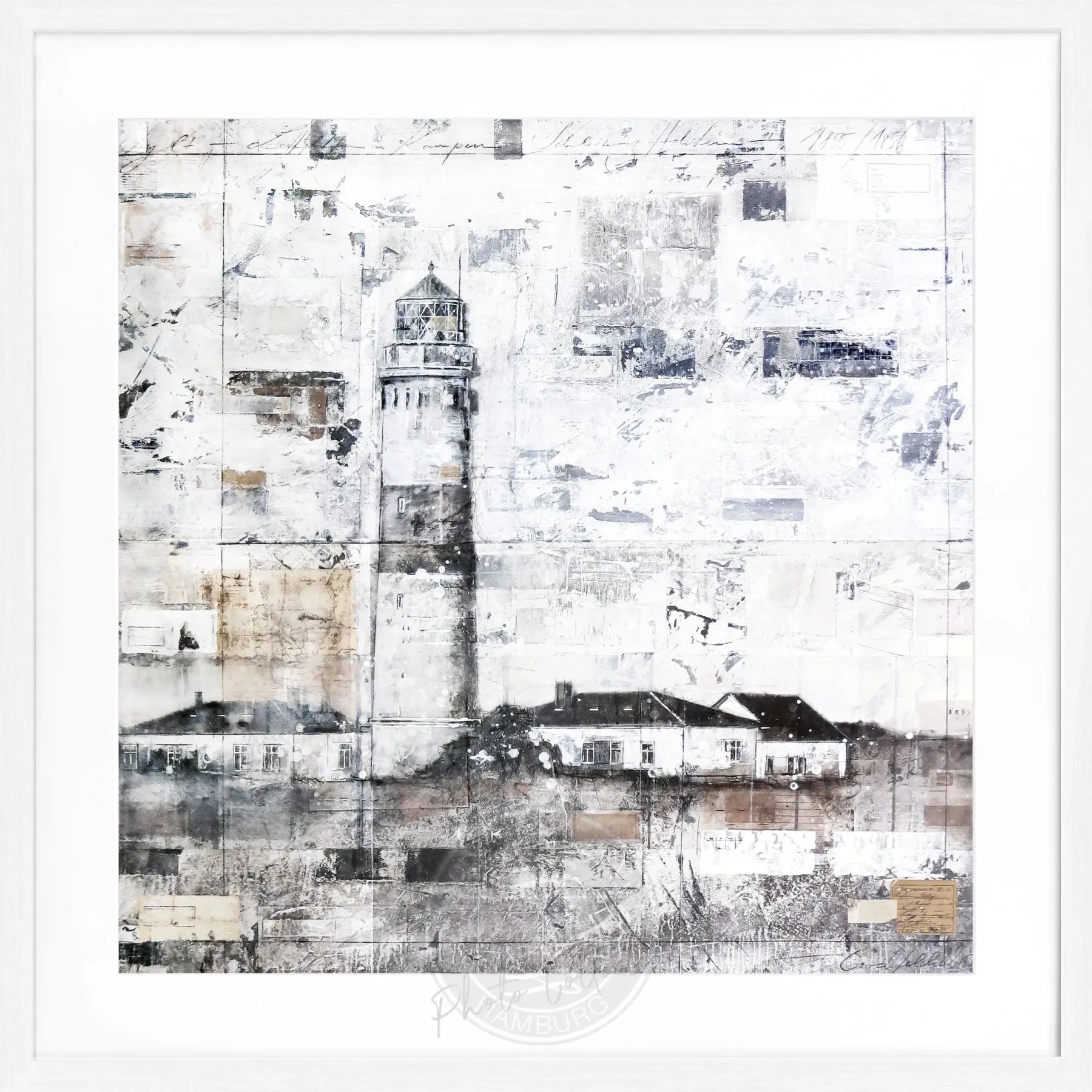 Schwarz-weiß Poster mit Rahmen von Cosman-Photocollection, Sylt Leuchtturm, quadratisches Format 55x55cm, Wanddekoration