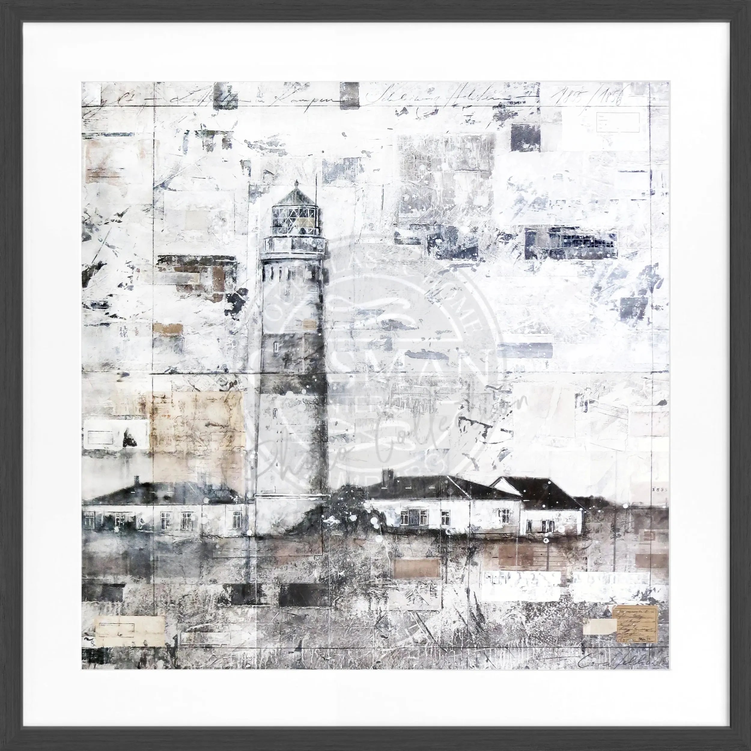 Schwarz-weißes Poster mit Rahmen von Cosman-Photocollection, Sylt Leuchtturm, quadratisch 55x55cm, Wanddekoration