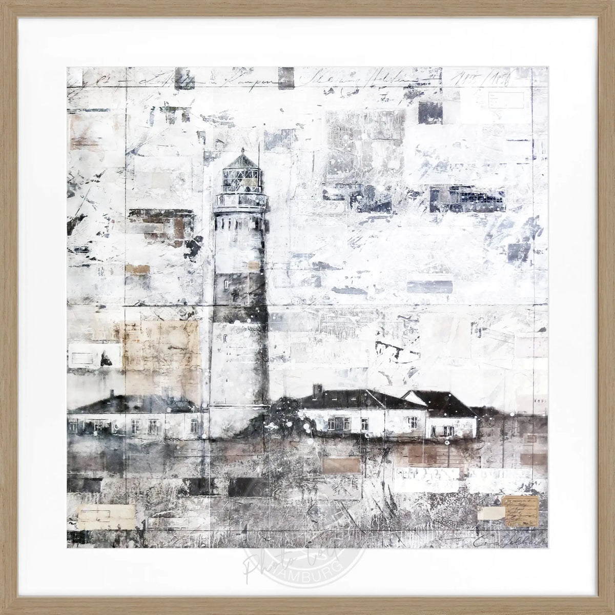 Schwarz-weiß Poster mit Rahmen von Cosman-Photocollection, Leuchtturm auf Sylt, quadratisch 55x55cm, Wanddekoration