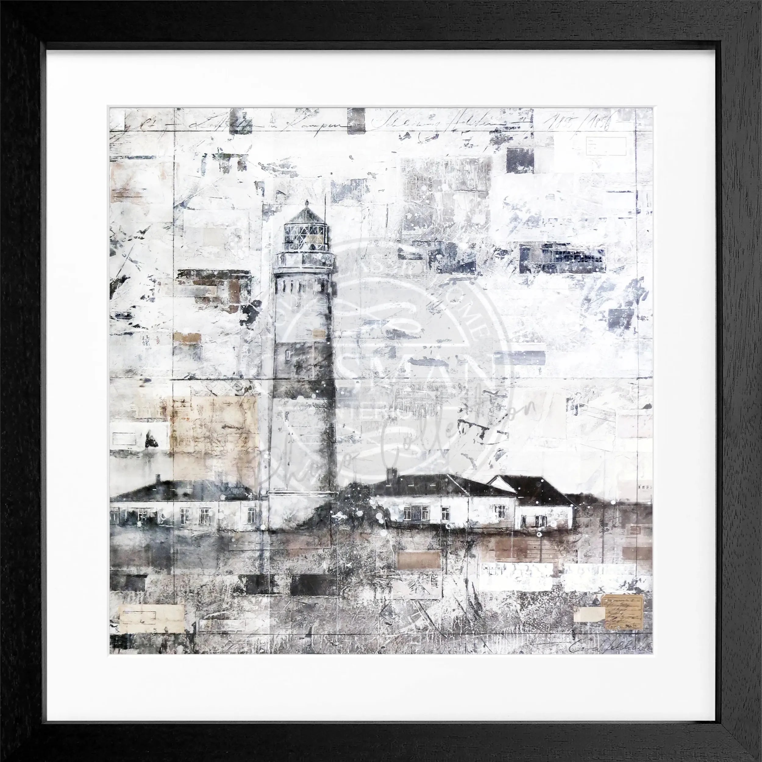 Schwarz-weiß Poster mit Rahmen von Cosman-Photocollection, Sylt Leuchtturm, quadratisch 55x55cm, Wanddekoration