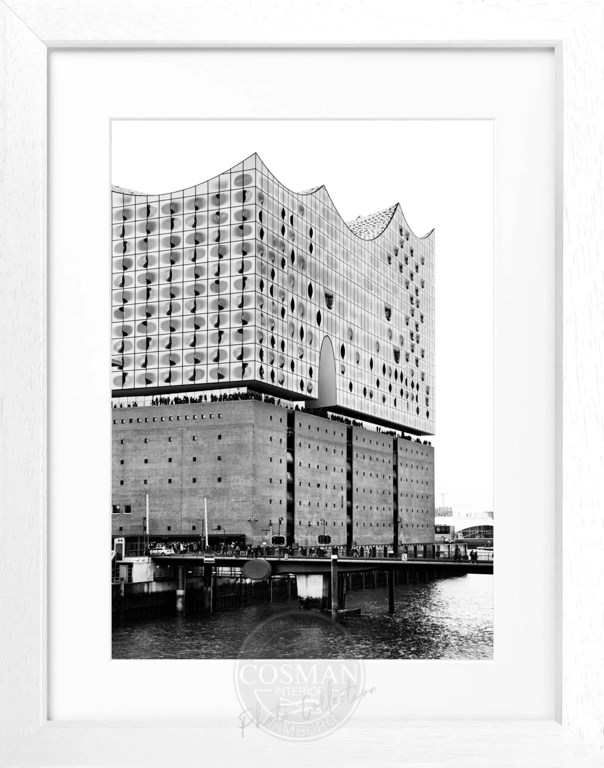 Schwarz-weißes Hamburg Elphi Poster von Cosman-Photocollection in Rahmen, stilvolle Wanddekoration für Zuhause, 25x31 cm