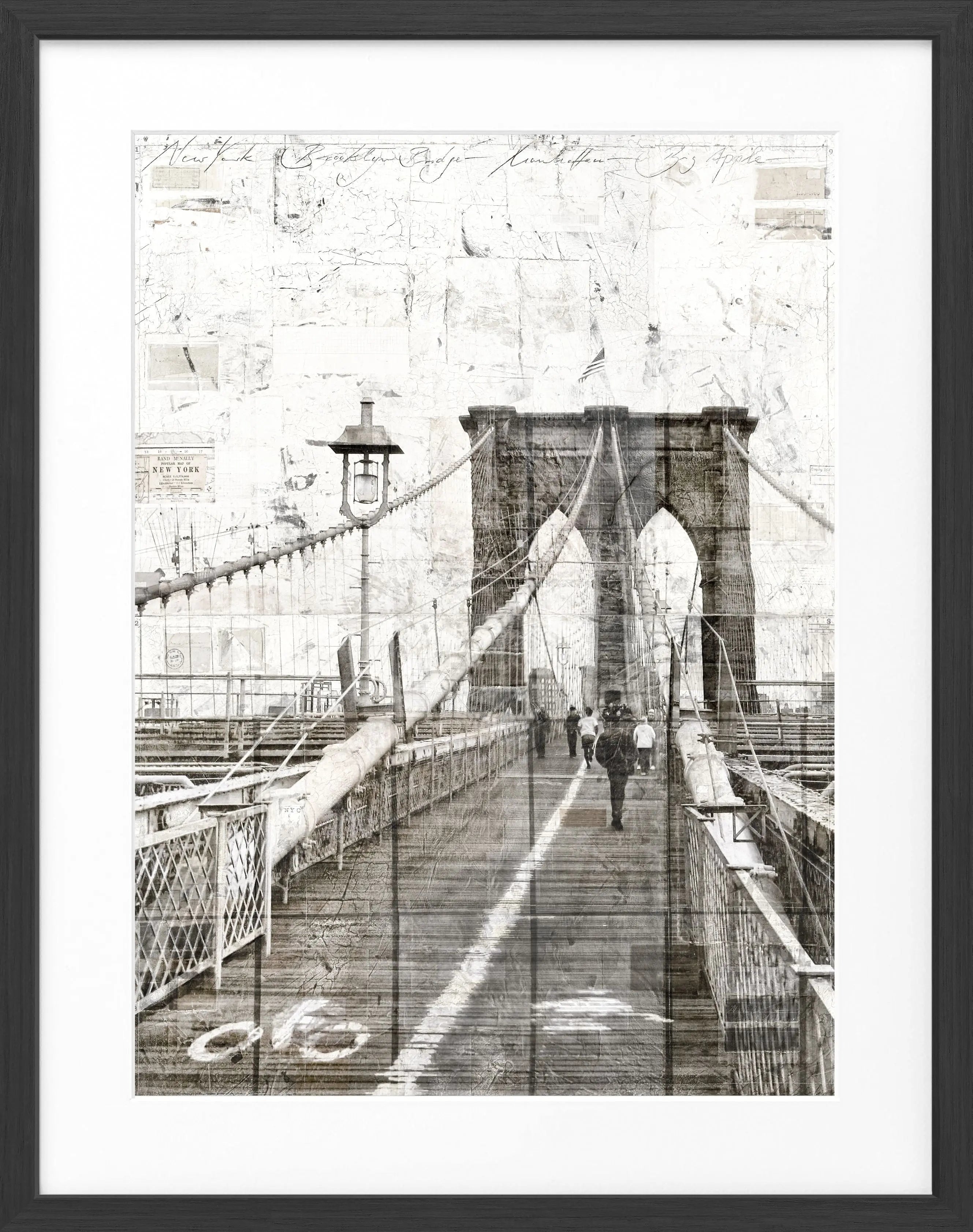 Schwarz-weiß Poster der Brooklyn Bridge im Rahmen, von Cosman-Photocollection, 25x31 cm, urbanes Fotodesign