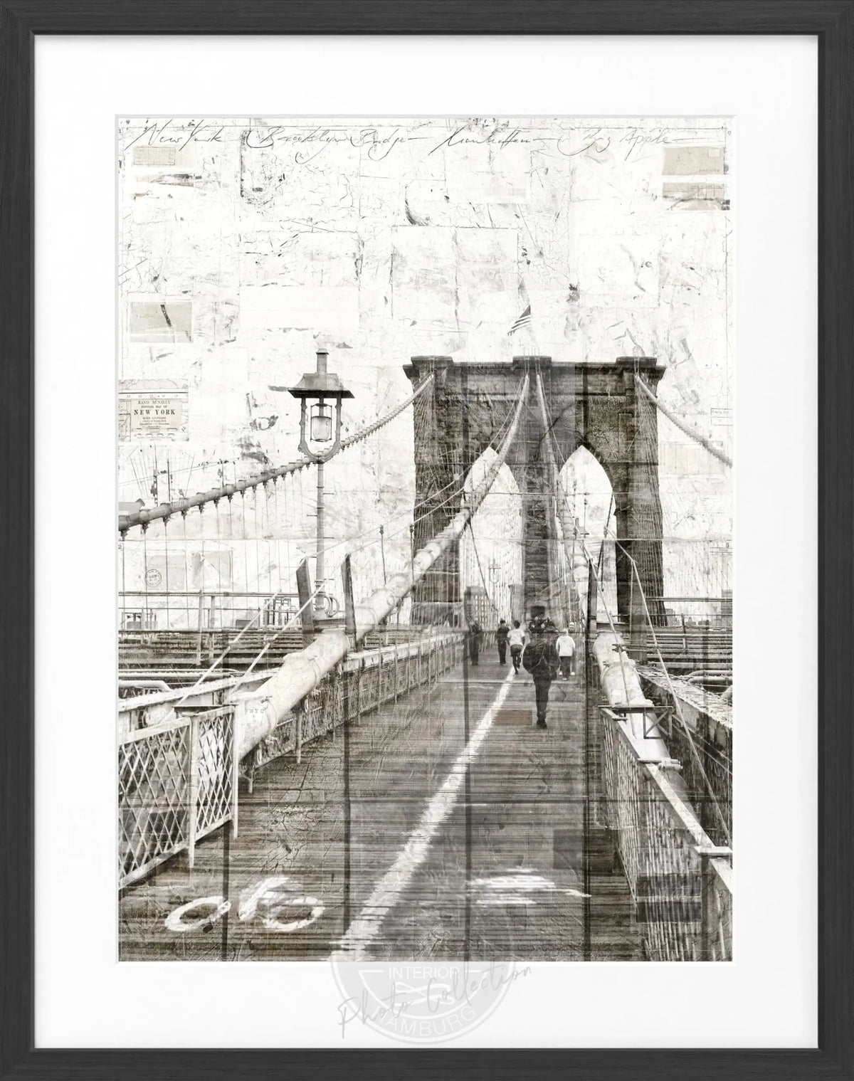 Schwarz-weiß Poster der Brooklyn Bridge im Rahmen, von Cosman-Photocollection, 25x31 cm, urbanes Fotodesign