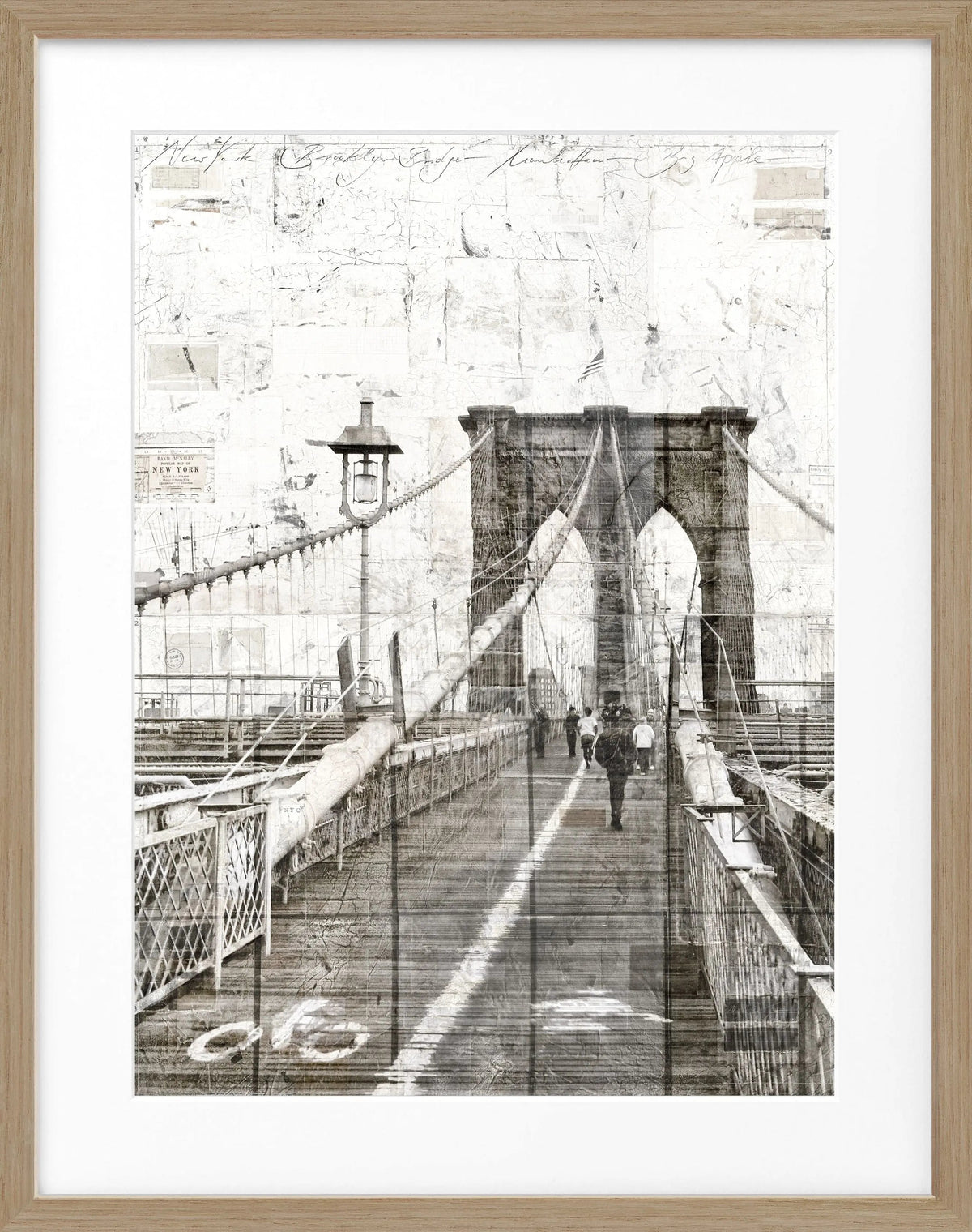 Schwarz-weißer Poster mit Rahmen, Brooklyn Bridge Motiv, von Cosman-Photocollection, 25x31 cm, stilvolle Wanddekoration