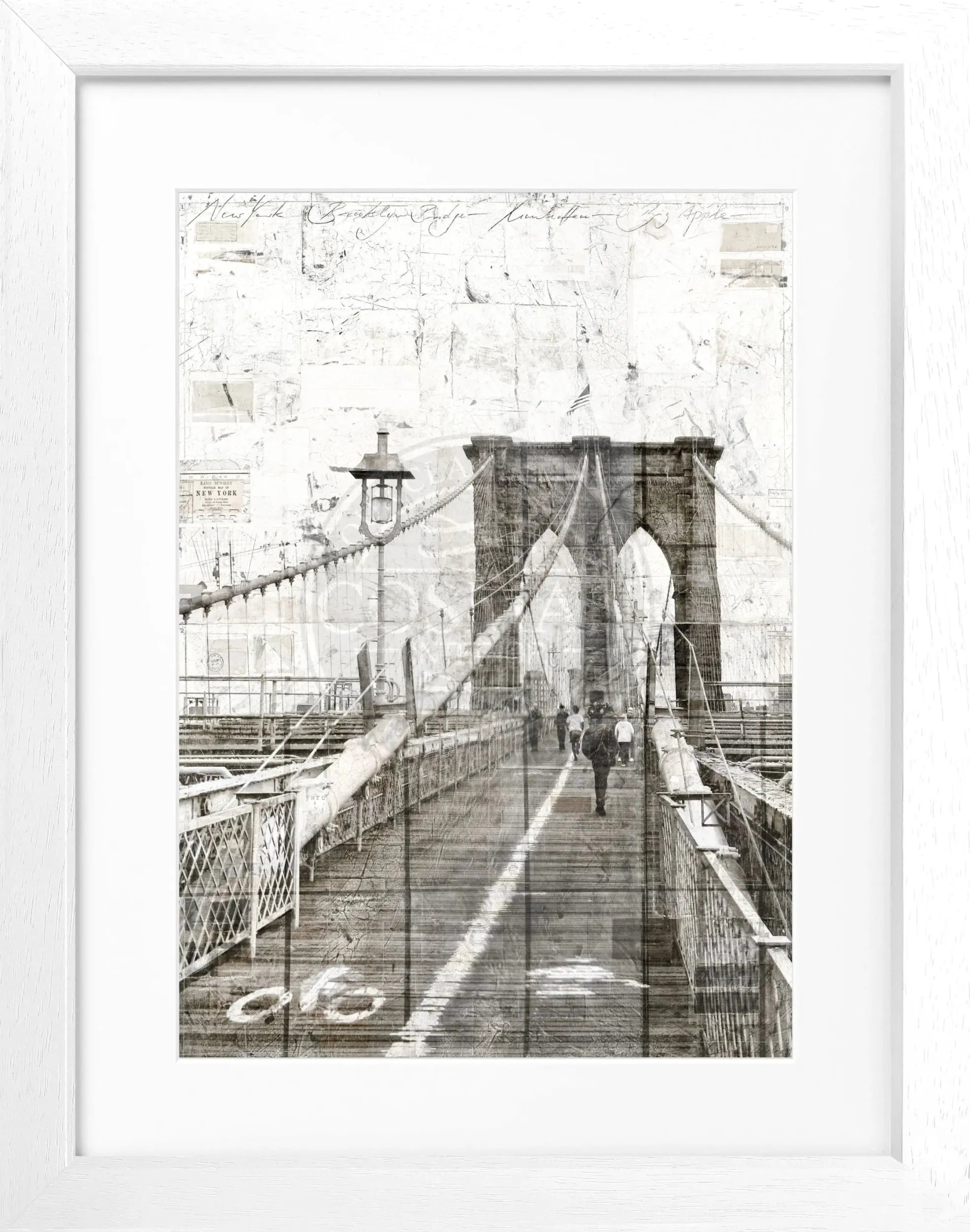Schwarz-weiß Poster mit Rahmen von der Brooklyn Bridge, von Cosman-Photocollection, 25cm x 31cm, stilvolles Wandbild