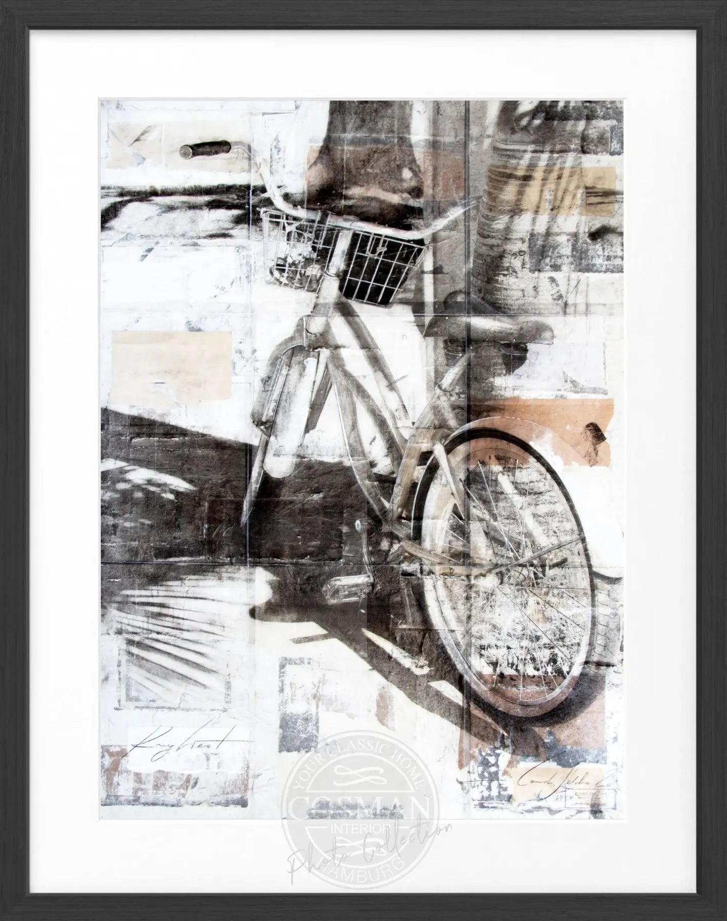 Gerahmtes Florida Bike Poster von Cosman-Photocollection, Key West Motiv, schwarz, 25x31 cm