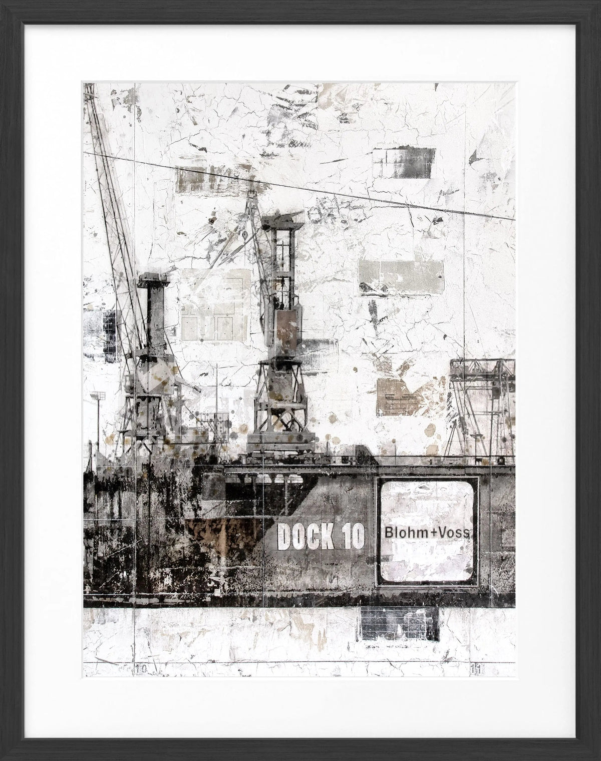 Schwarz-weißes Poster mit Rahmen, Hamburg Dock 10, von Cosman-Photocollection, 25x31 cm, modernes Wandbild