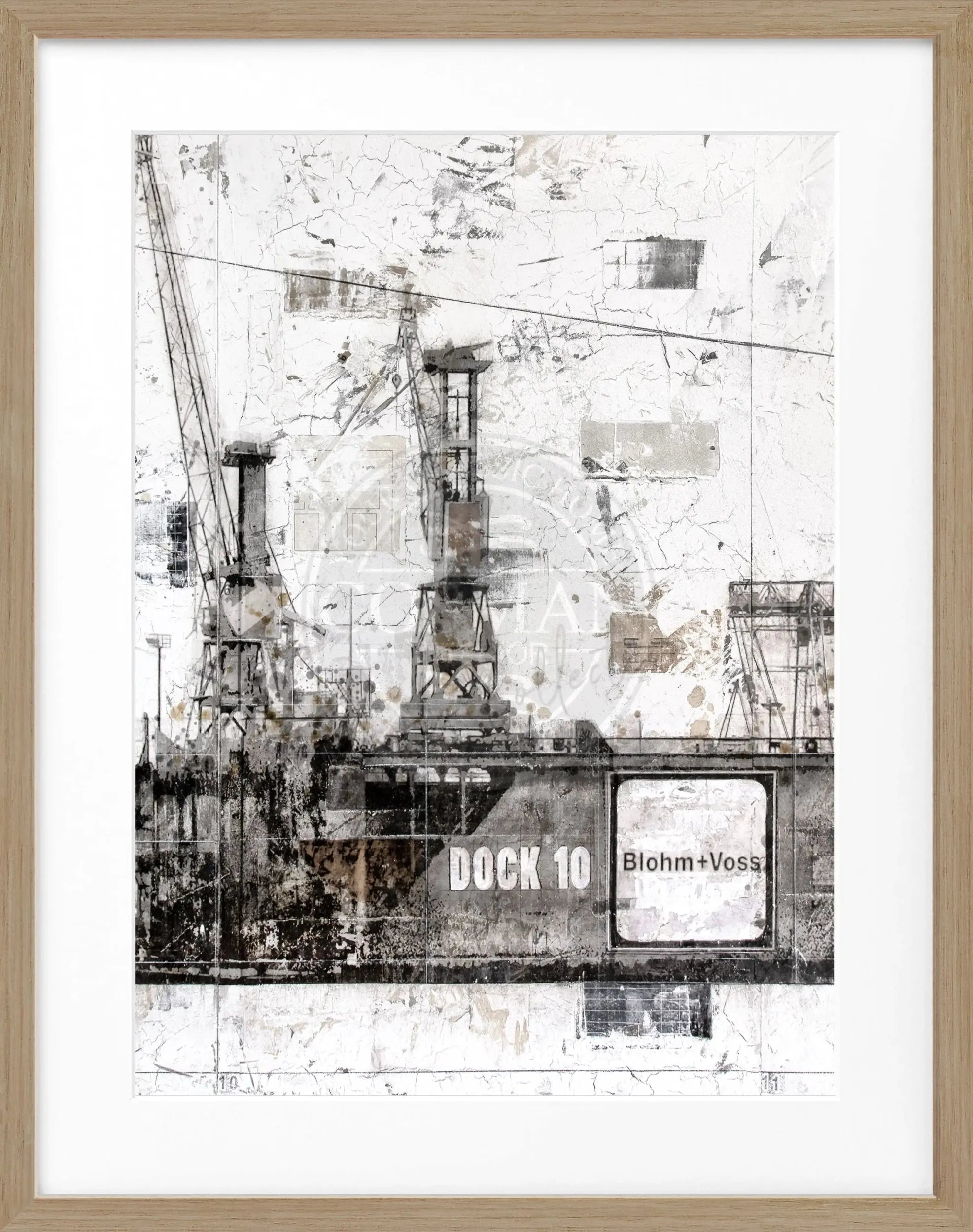 Schwarzweiß-Poster mit Rahmen, Hamburg Dock 10, von Cosman-Photocollection, 25x31 cm, maritime Stadtansicht
