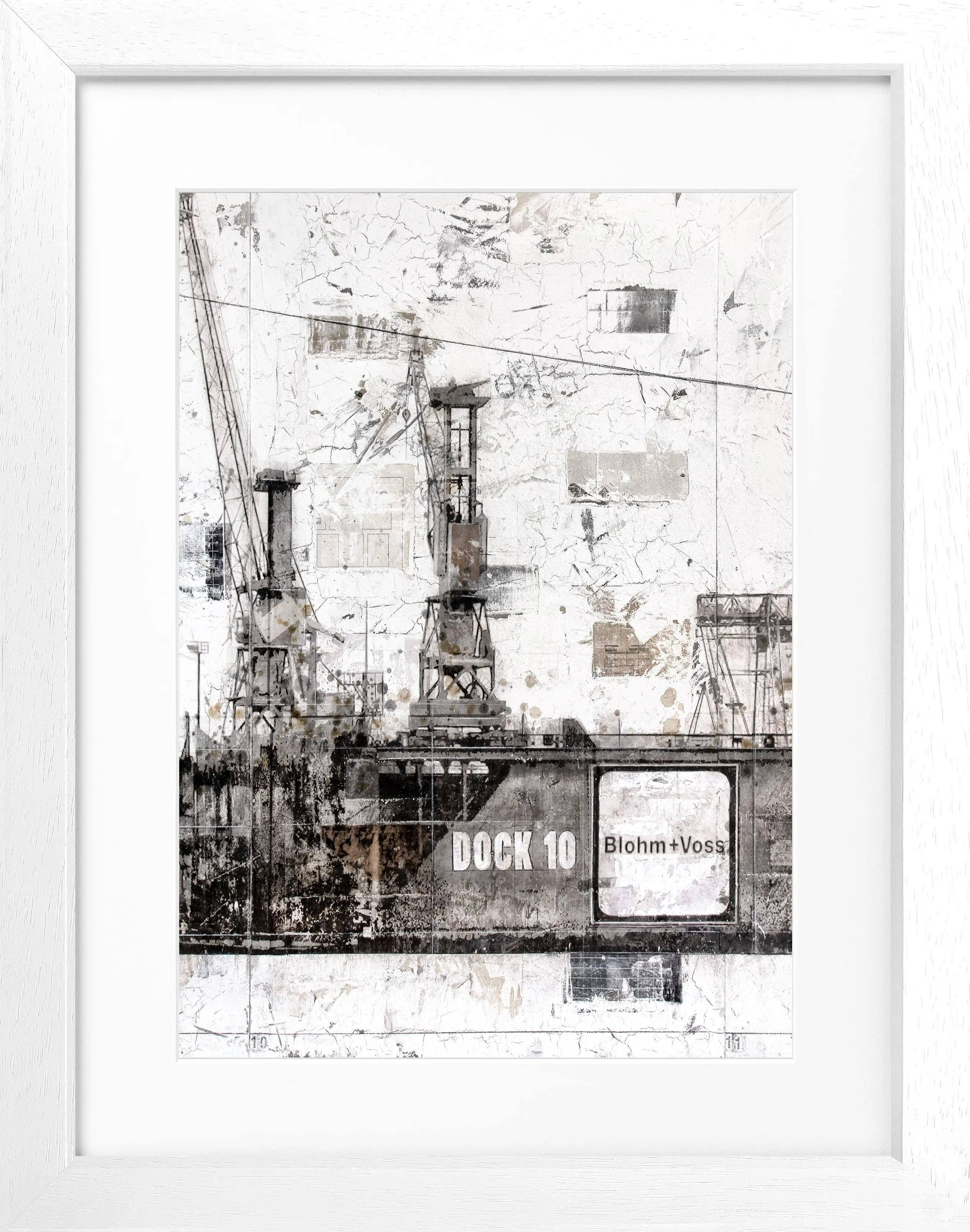 Schwarz-weißer Poster mit Rahmen, Hamburg Dock 10, von Cosman-Photocollection, 25x31 cm, dekoratives Wandbild
