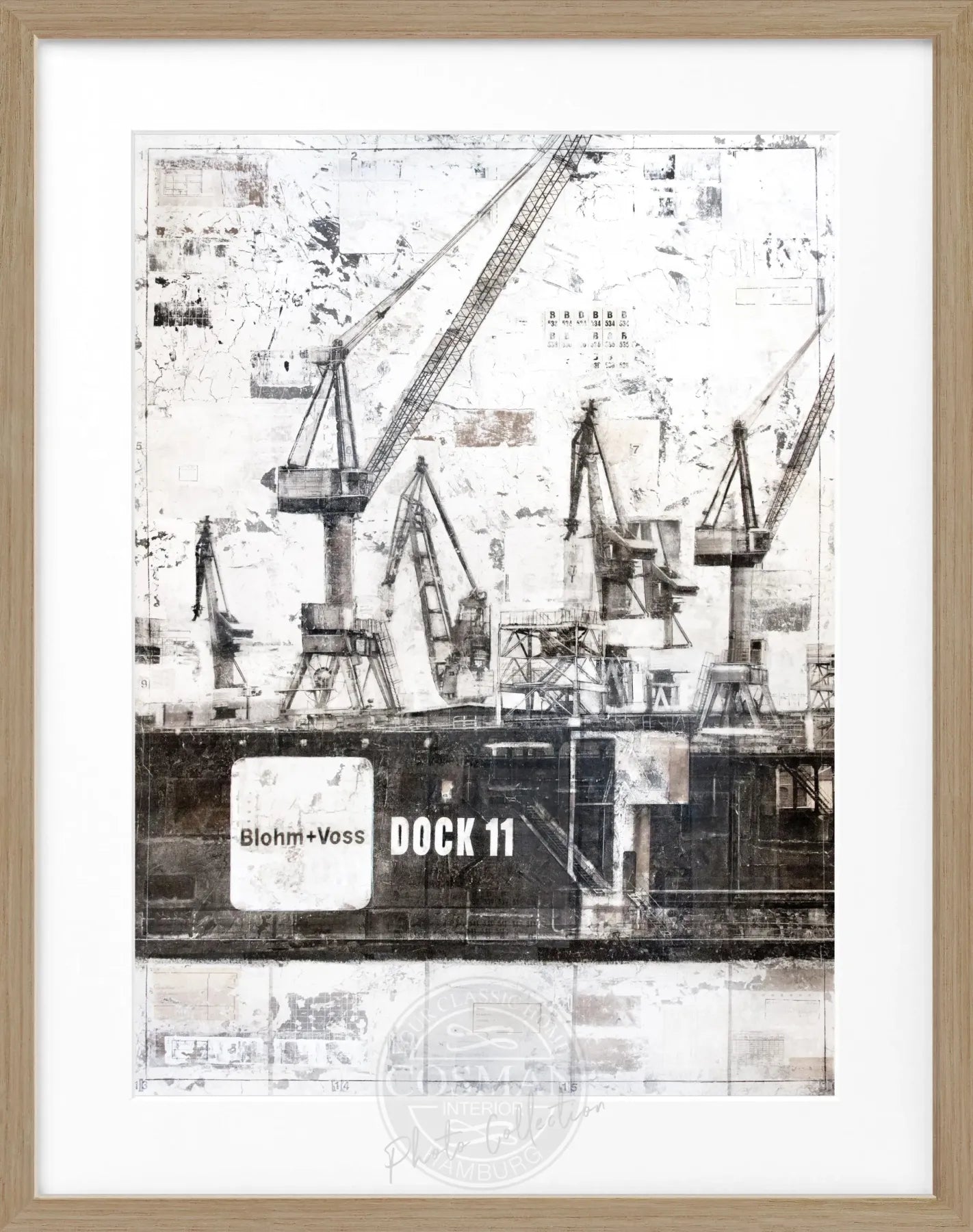 Schwarzes Poster mit Rahmen von Cosman-Photocollection, Hamburg Dock 11, 25x31 cm, stilvolles Wandbild, maritime Stimmung