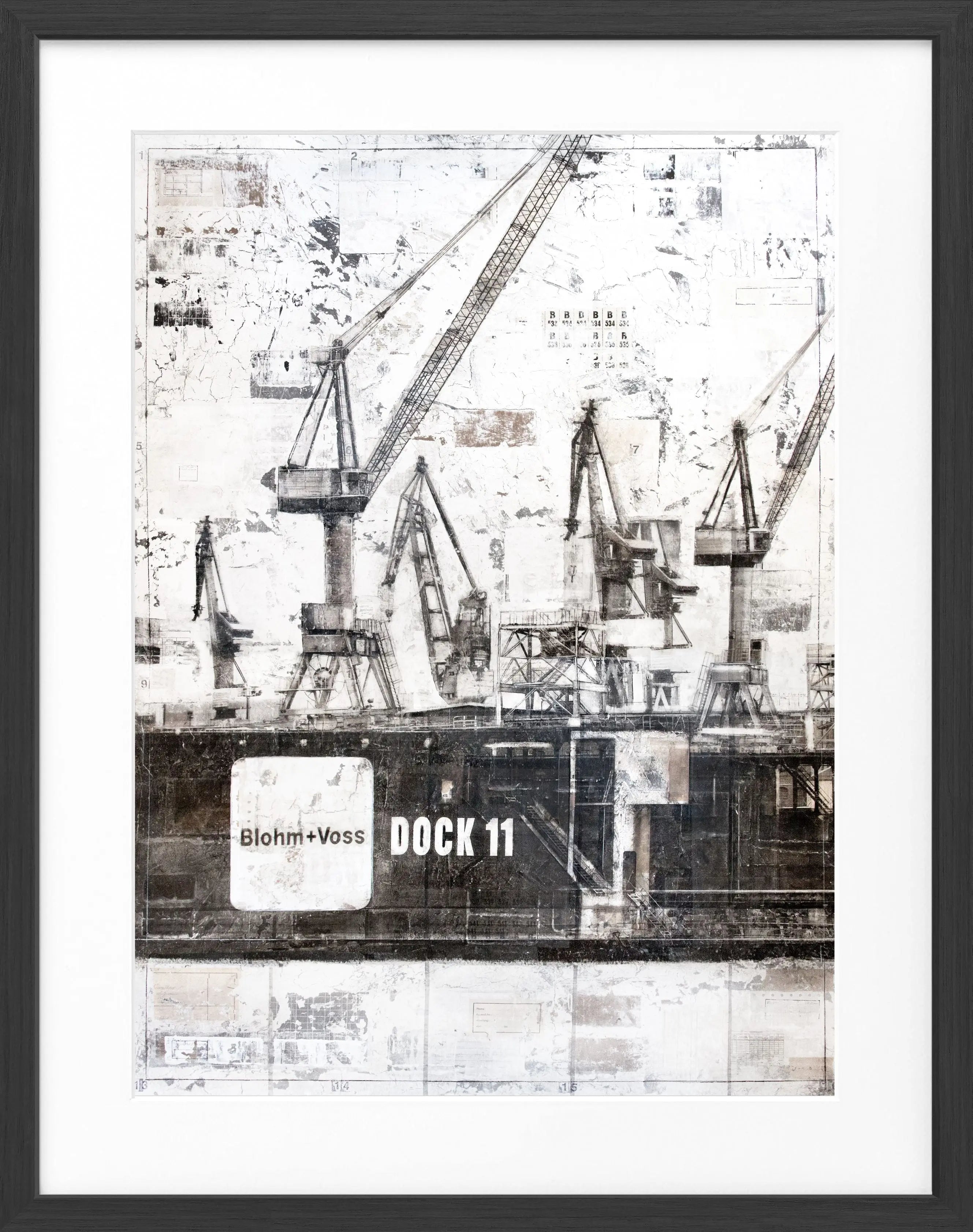 Schwarz-weißes Poster mit Rahmen, Hamburg Dock 11 Motiv, von Cosman-Photocollection, 25x31 cm, Wanddekoration