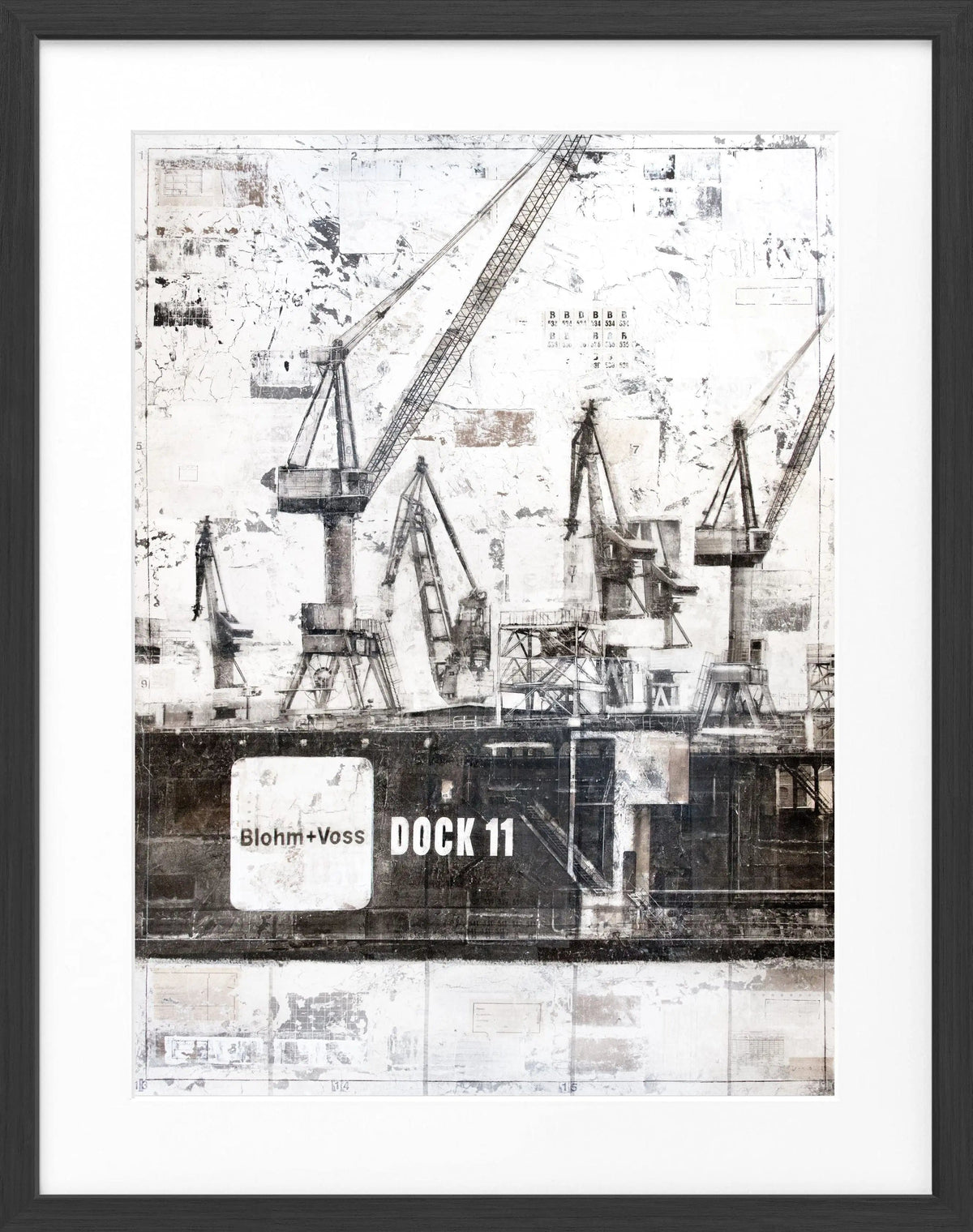 Schwarz-weißes Poster mit Rahmen, Hamburg Dock 11 Motiv, von Cosman-Photocollection, 25x31 cm, Wanddekoration