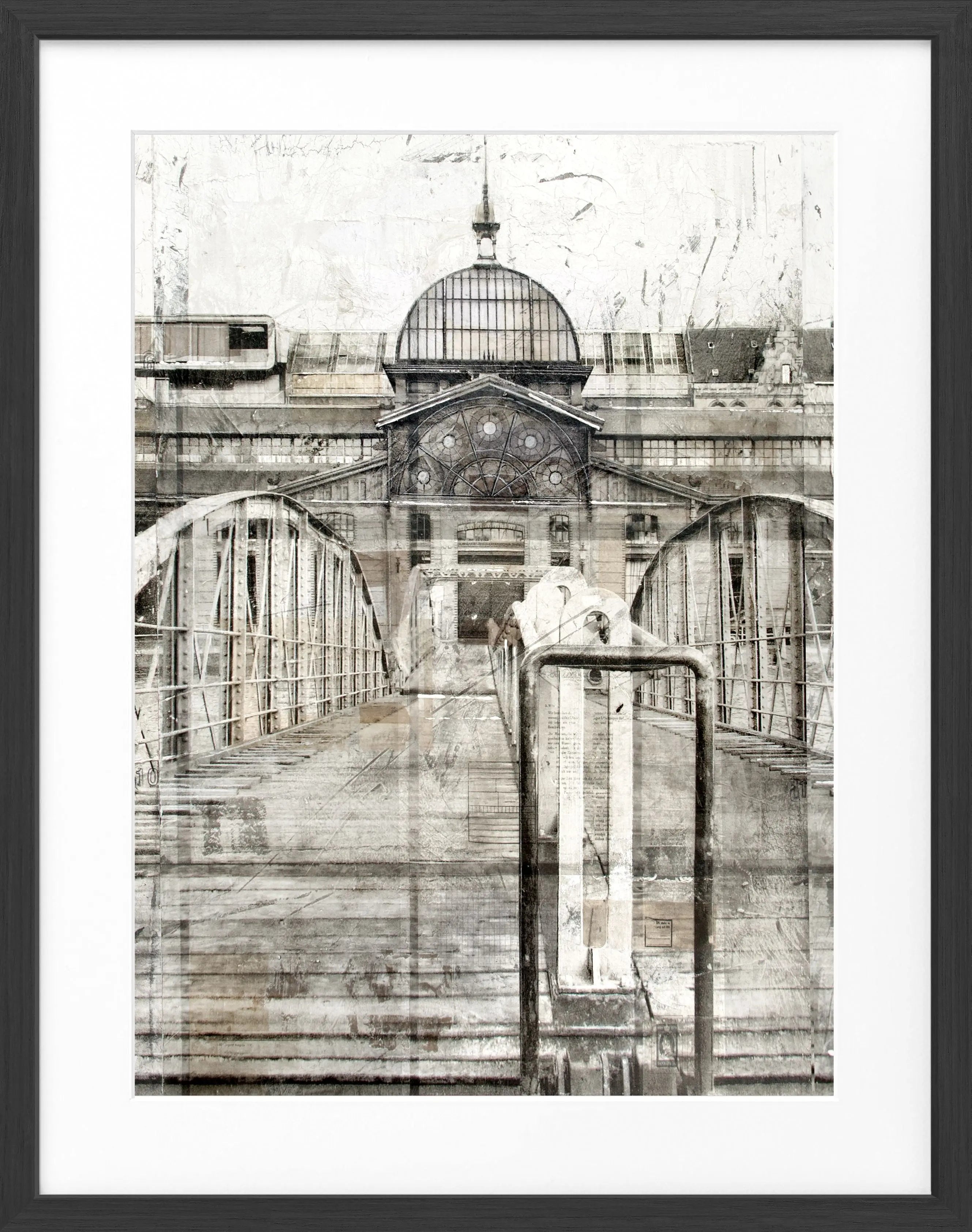Schwarz-weißes Poster mit Rahmen, Hamburg Fischmarkt, von Cosman-Photocollection, Maße 25x31 cm, dekoratives Wandbild