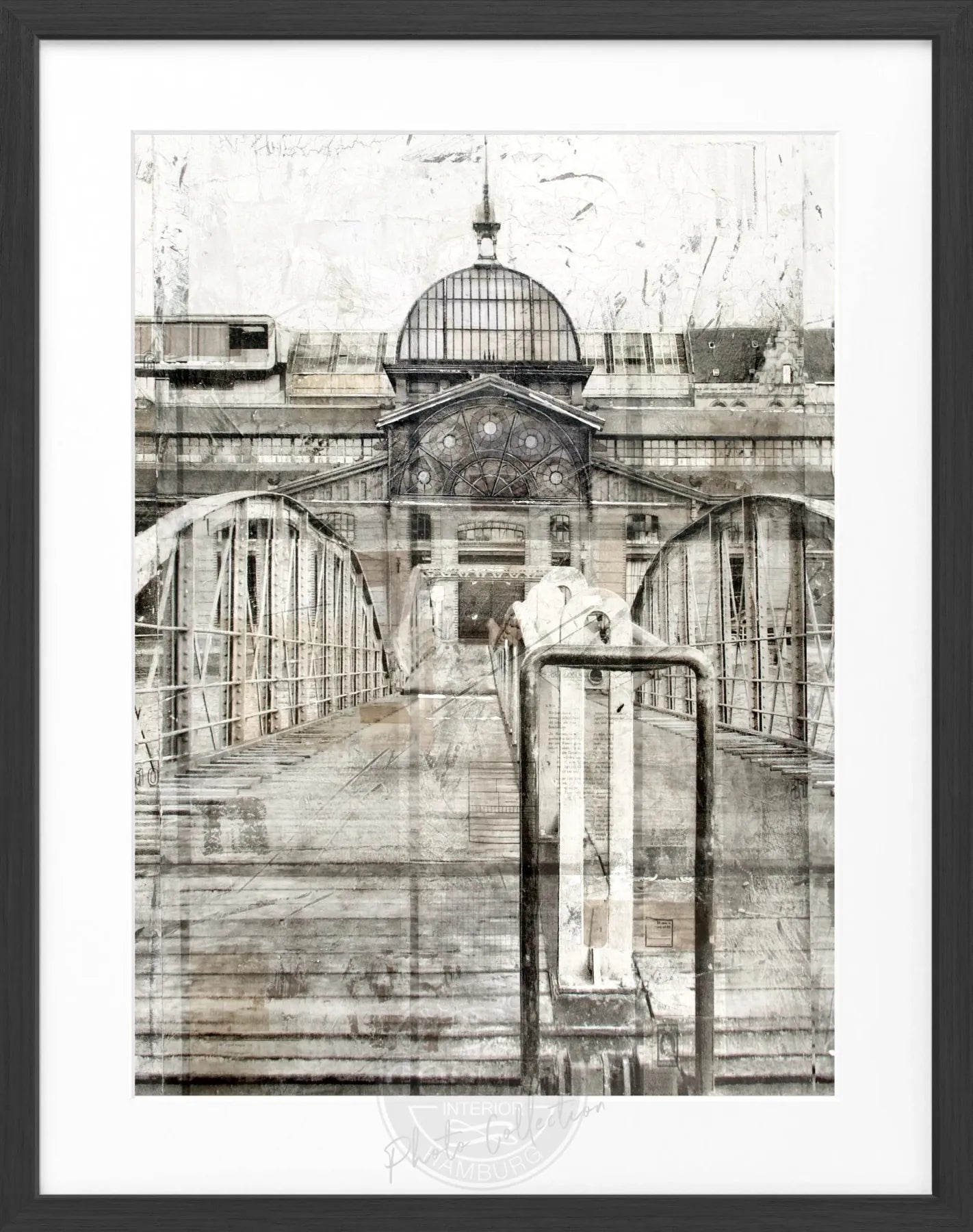 Schwarz-weißes Poster mit Rahmen, Hamburg Fischmarkt, von Cosman-Photocollection, Maße 25x31 cm, dekoratives Wandbild