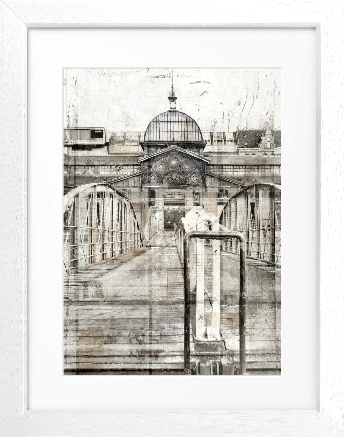 Schwarz-weißer Poster mit Rahmen, Hamburg Fischmarkt Motiv, von Cosman-Photocollection, 25x31 cm, Wanddekoration