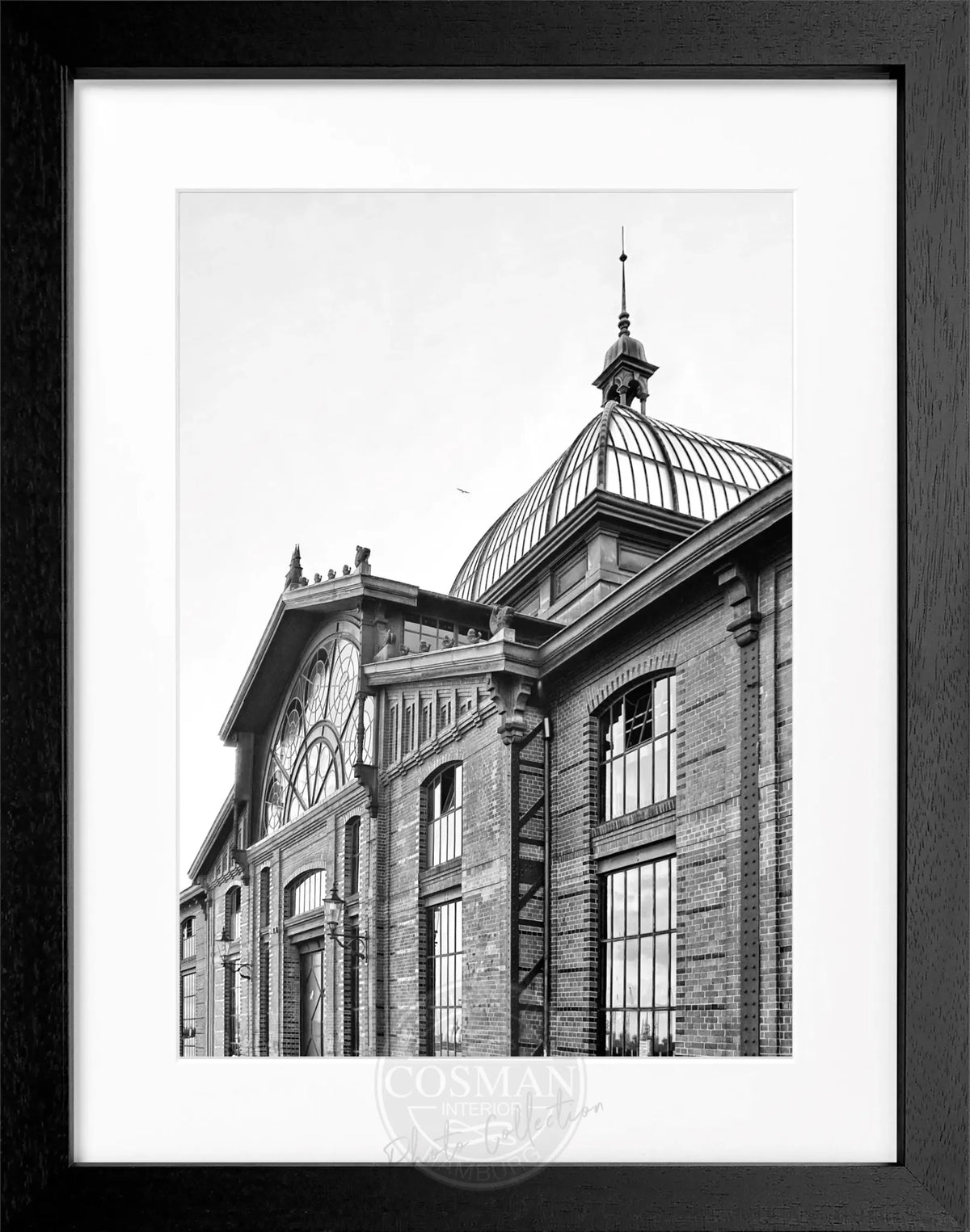 Hafen-Poster mit Rahmen von Cosman-Photocollection, Hamburg Fischmarkt, maritime Stadtansicht, schwarz eingerahmt, 25x31 cm