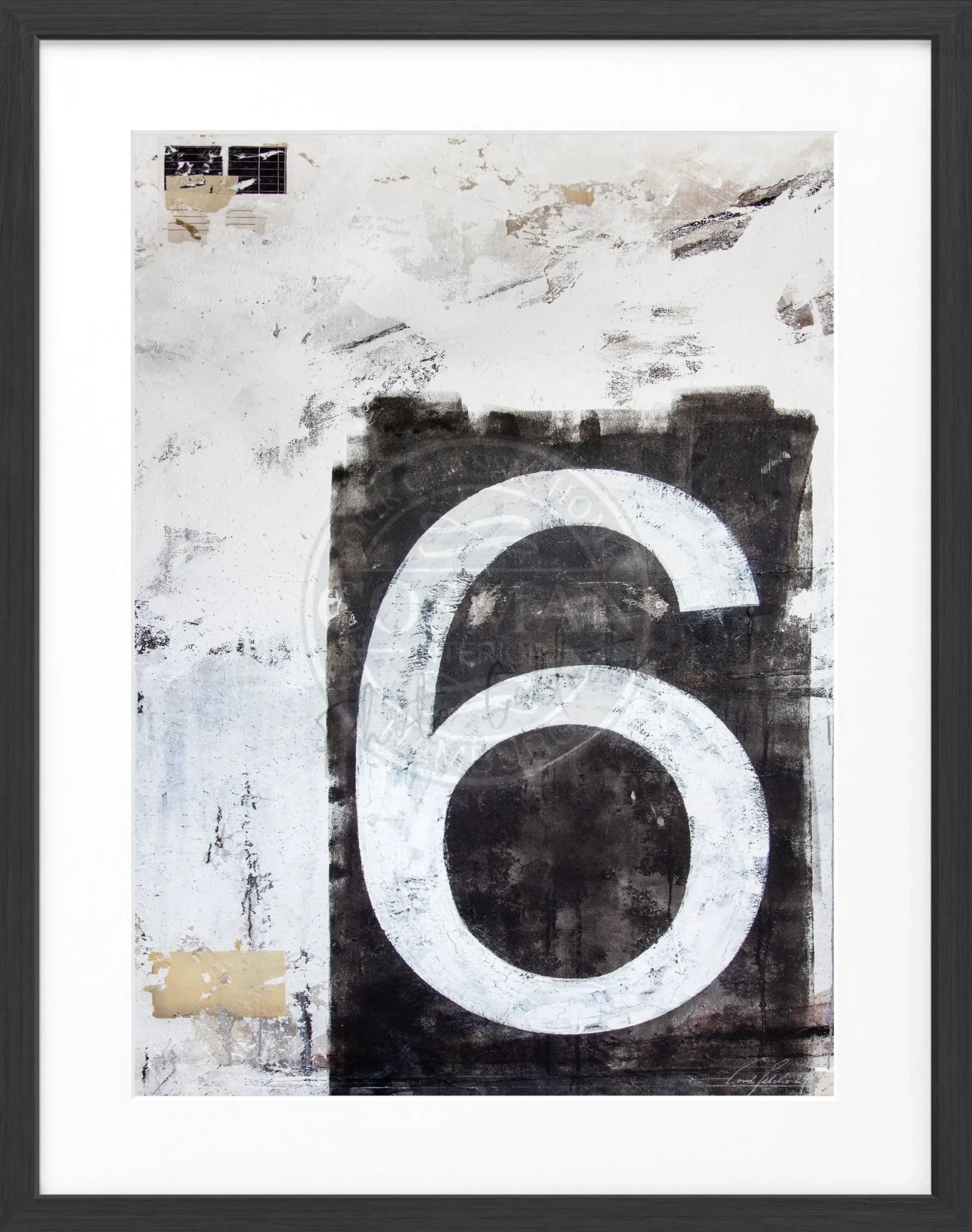 Schwarzweißes Poster mit Rahmen der Kunst ’Zahl sechs’ von Cosman-Photocollection, 25x31cm, modernes Design