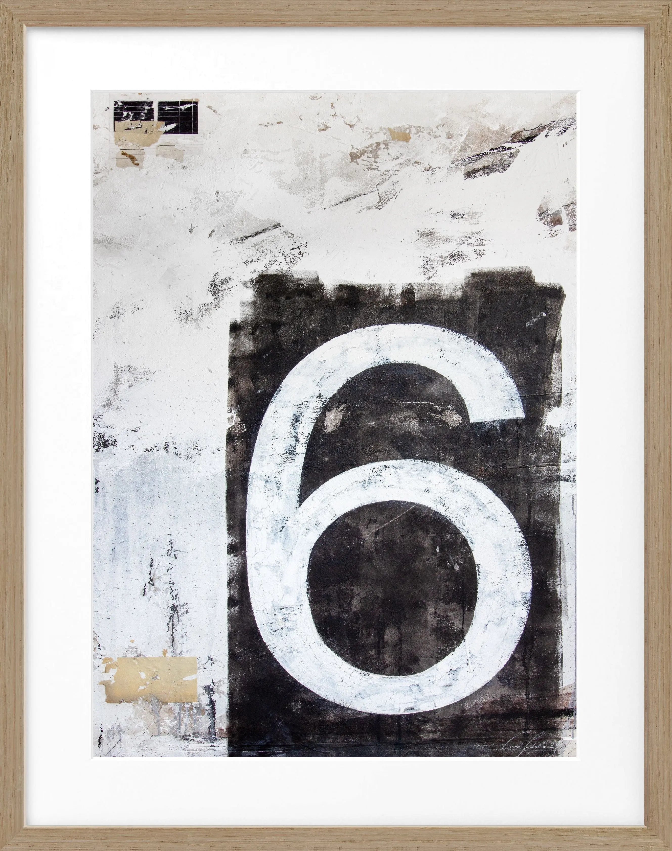 Schwarzweißes Poster mit Rahmen, Kunstwerk 'Zahl sechs' von Cosman-Photocollection, 25x31 cm, modernes Wanddekor