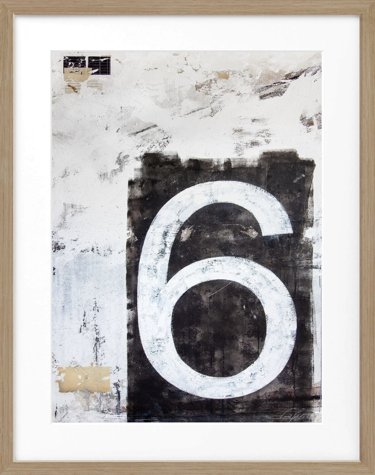 Schwarzweißes Poster mit Rahmen, Kunstwerk 'Zahl sechs' von Cosman-Photocollection, 25x31 cm, modernes Wanddekor