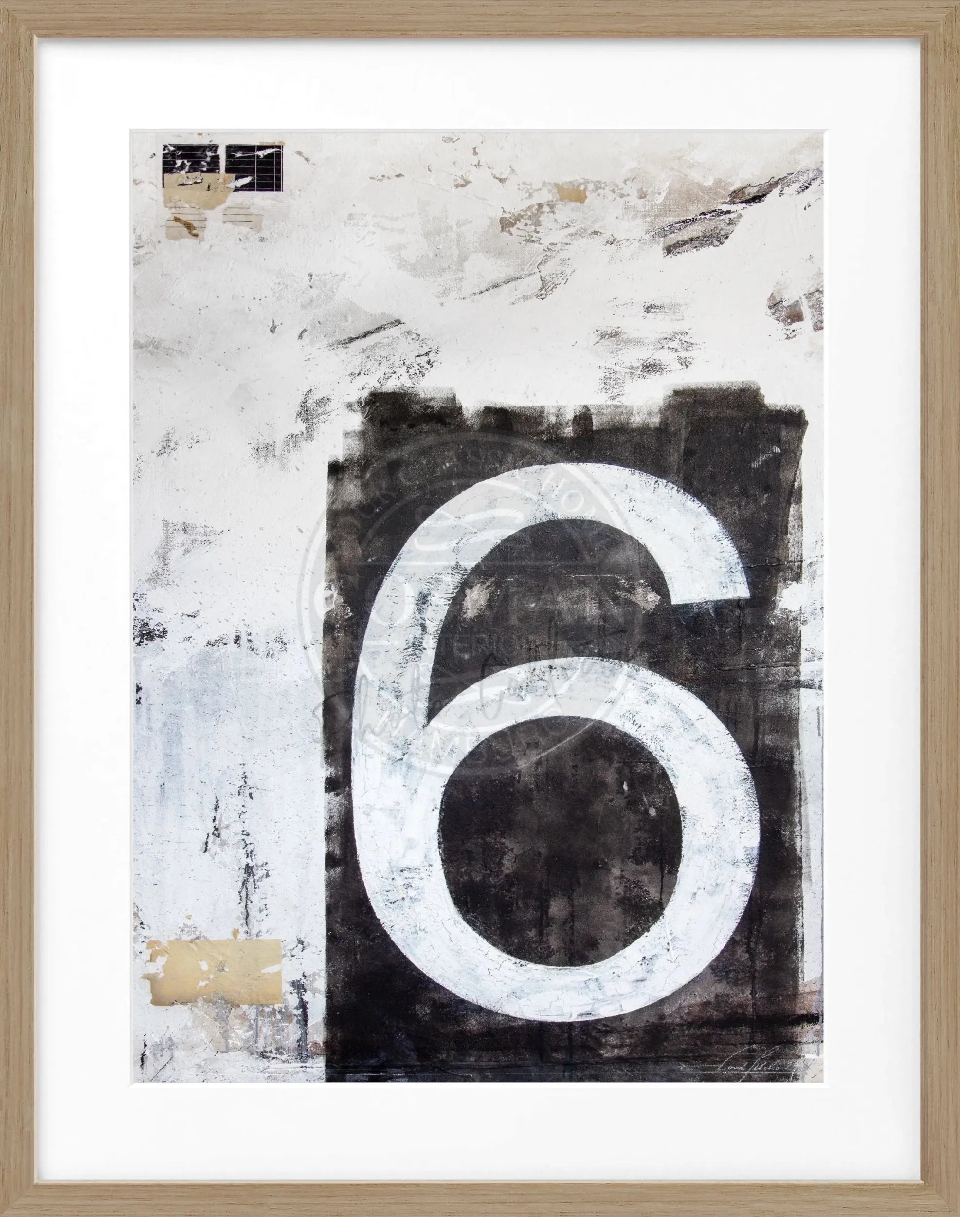 Schwarzweißes Poster mit Rahmen, Kunstwerk 'Zahl sechs' von Cosman-Photocollection, 25x31 cm, modernes Wanddekor